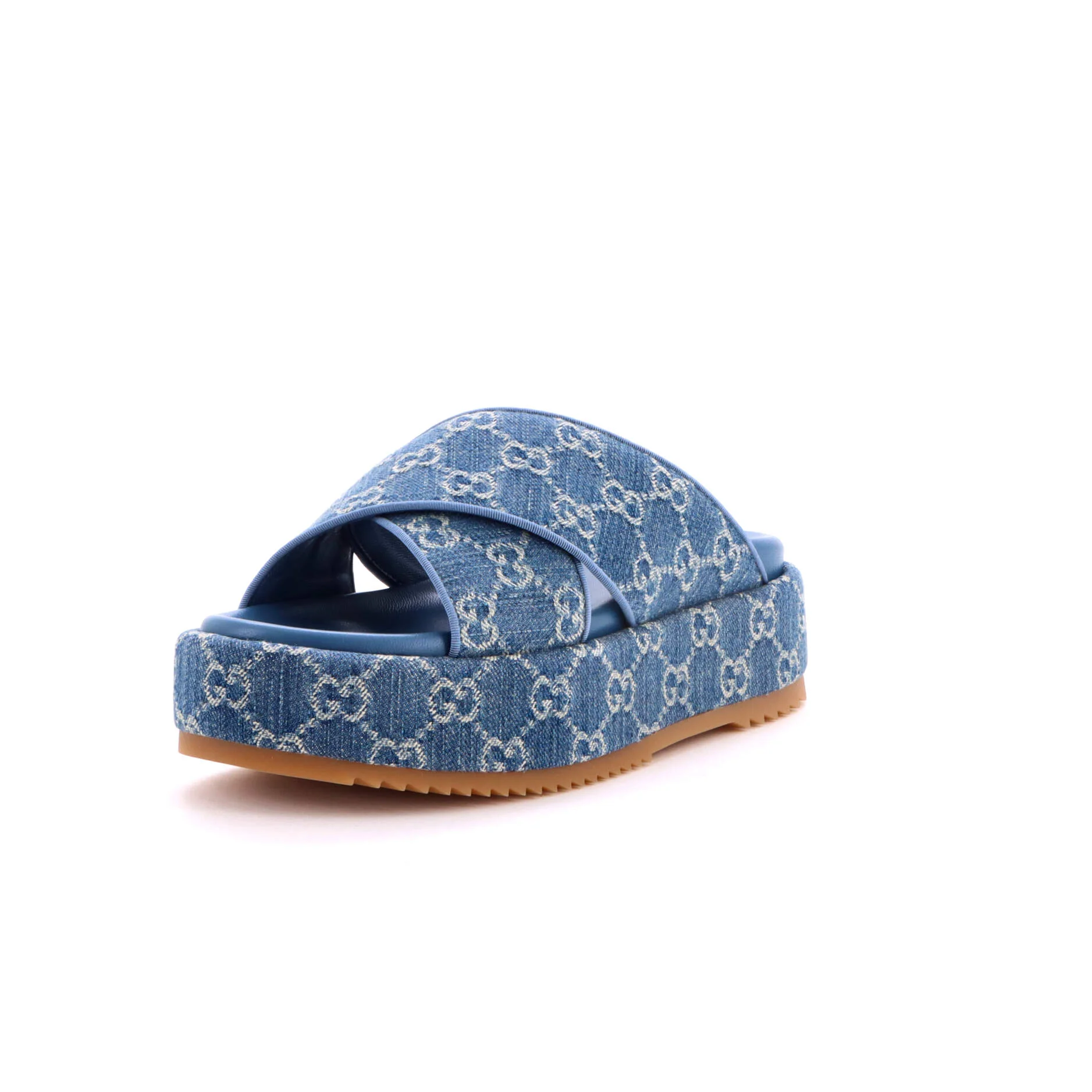 Women's Criss Cross Platform Slide Sandals GG Denim