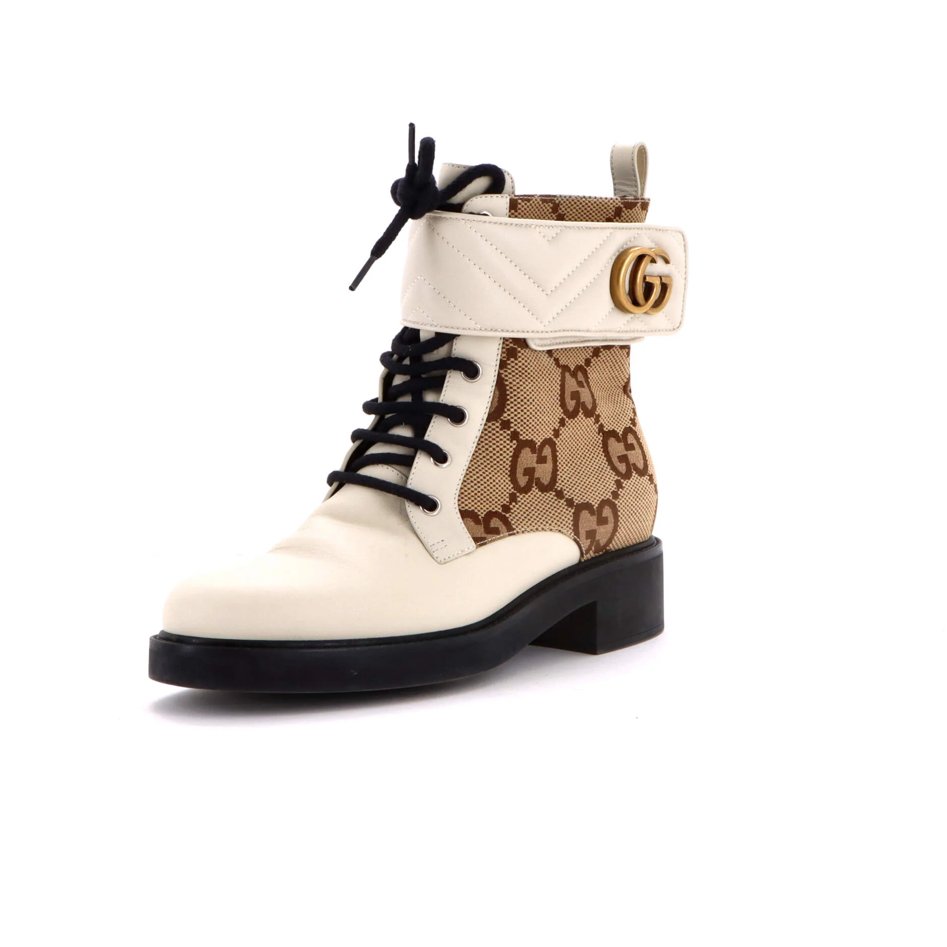 Women's GG Marmont Lace Up Ankle Boots Jumbo GG Canvas and Leather