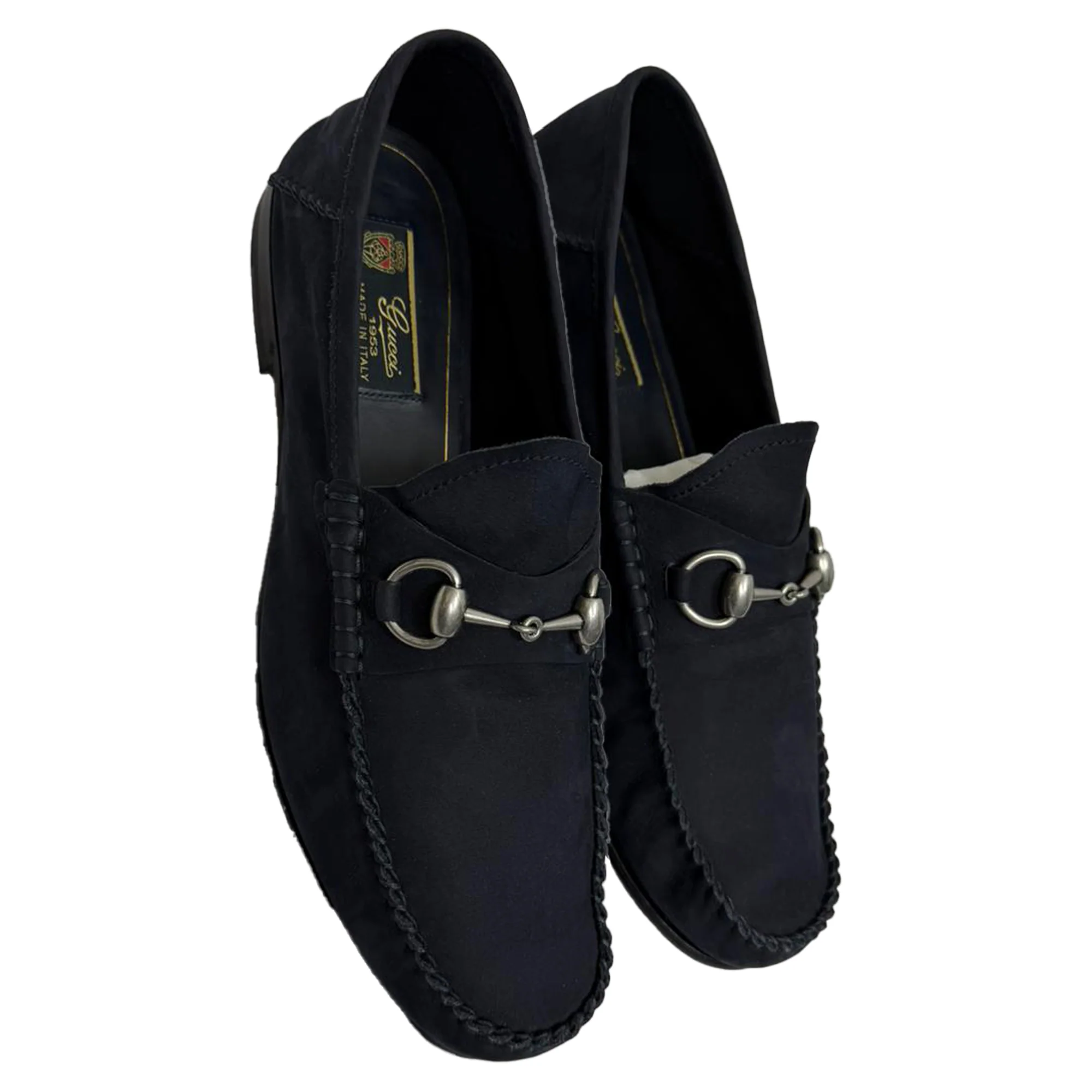 Women's Gucci 1953 Horsebit Convertible Loafers in Navy Blue Suede - Image 5