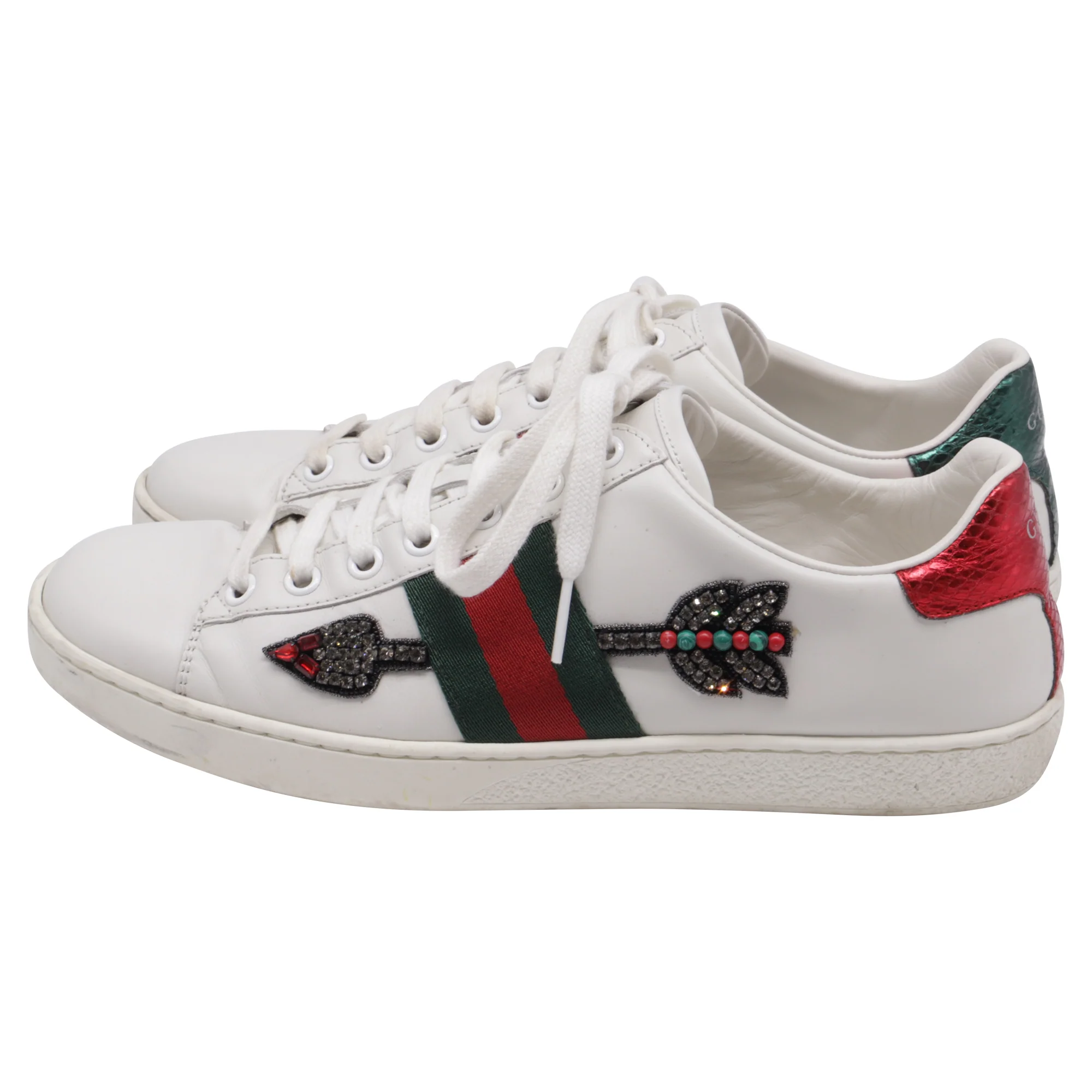 Women's Gucci Ace Arrow-Embroidered Sneakers in White Leather - Image 4