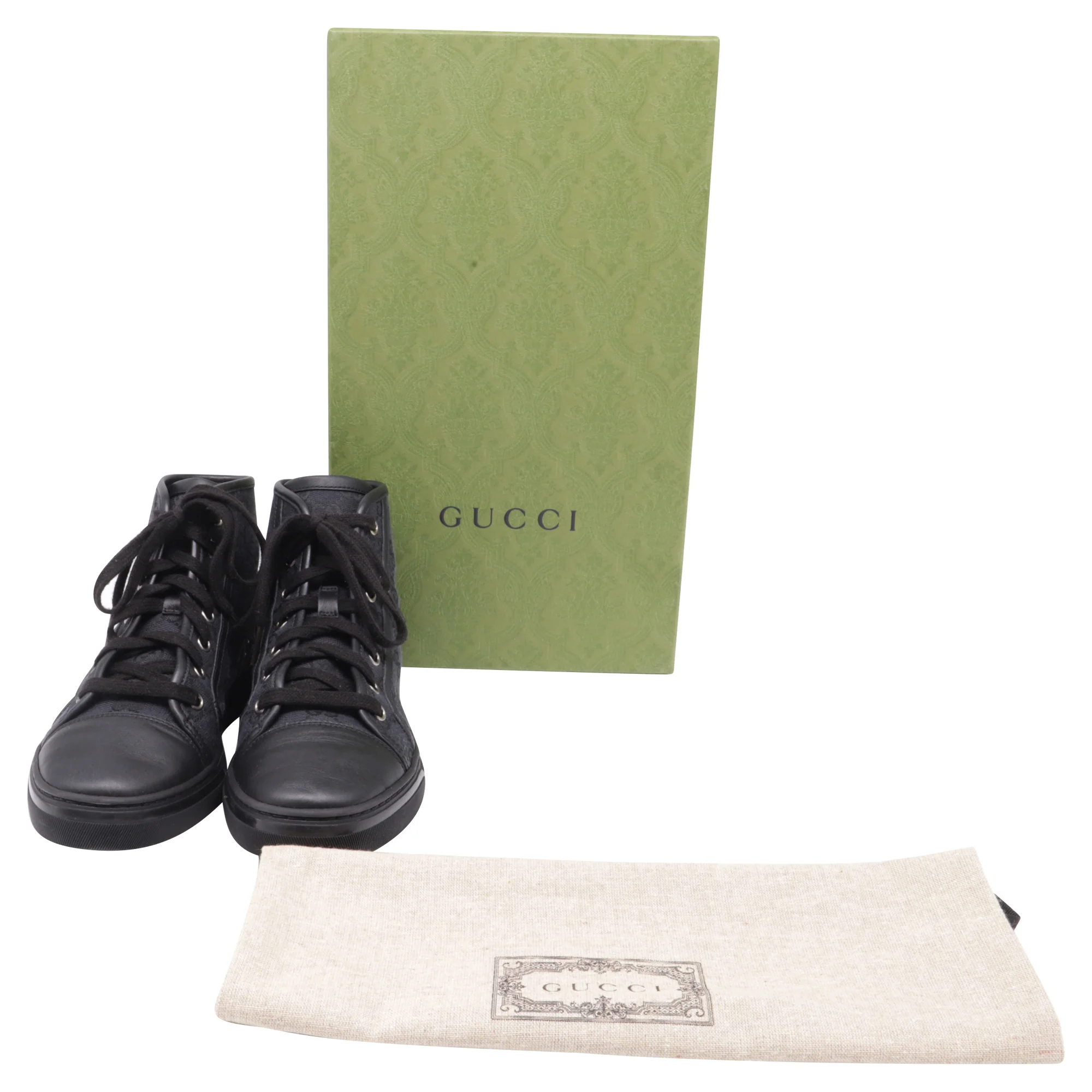 Women's Gucci GG Monogram High-Top Sneakers in Black Canvas - Image 7