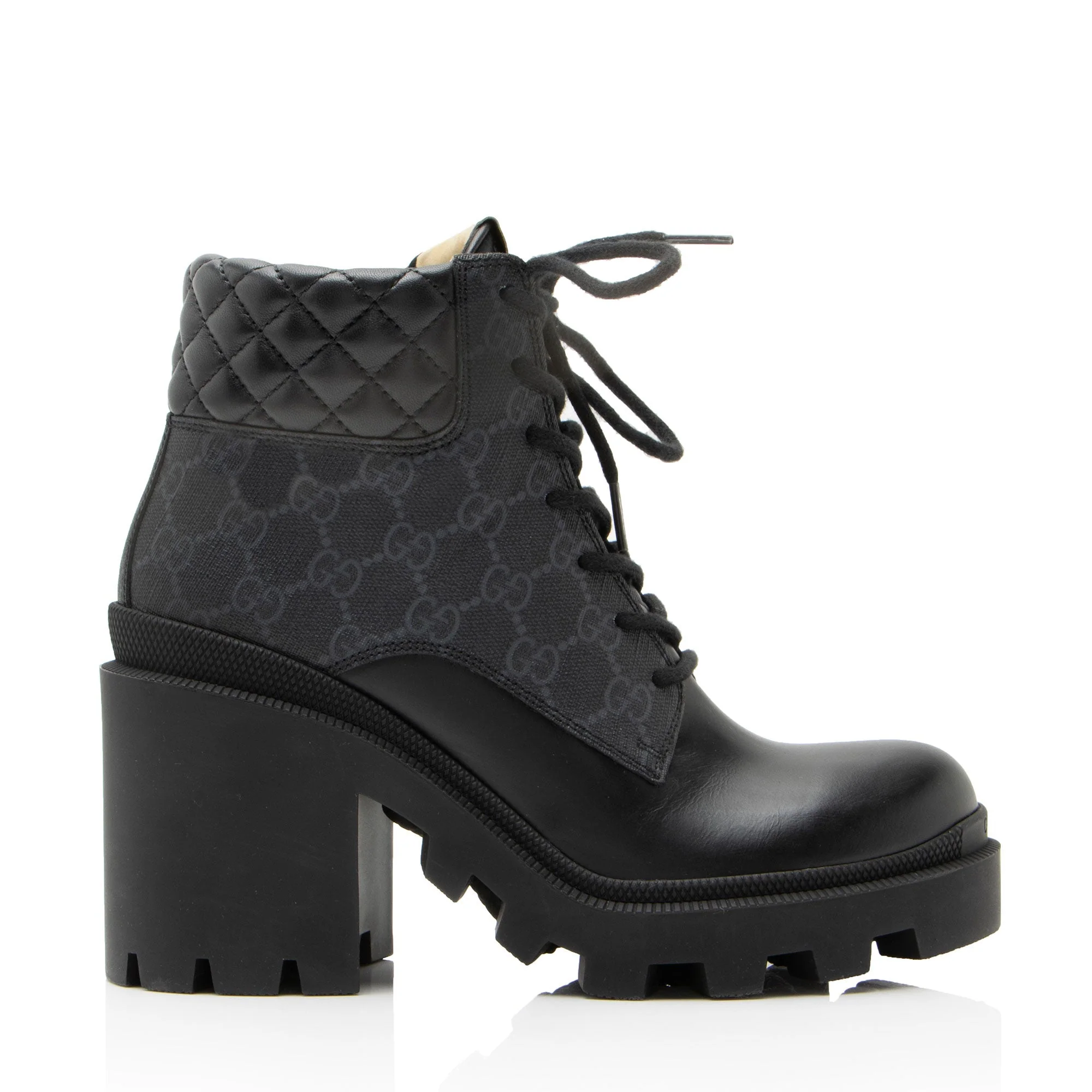 Women's Gucci GG Supreme Quilted Calfskin Combat Boots