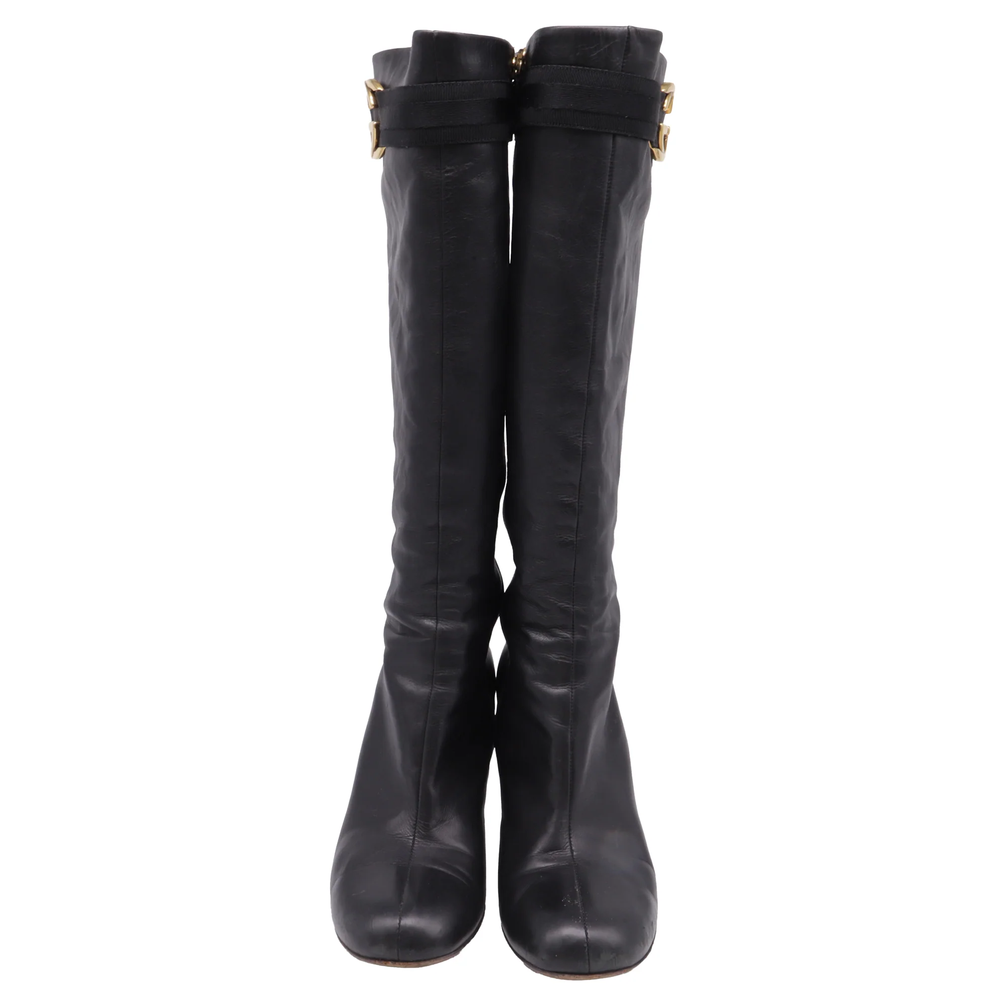 Women's Gucci Interlocking G Heeled Knee-High Boots in Black Leather - Image 2