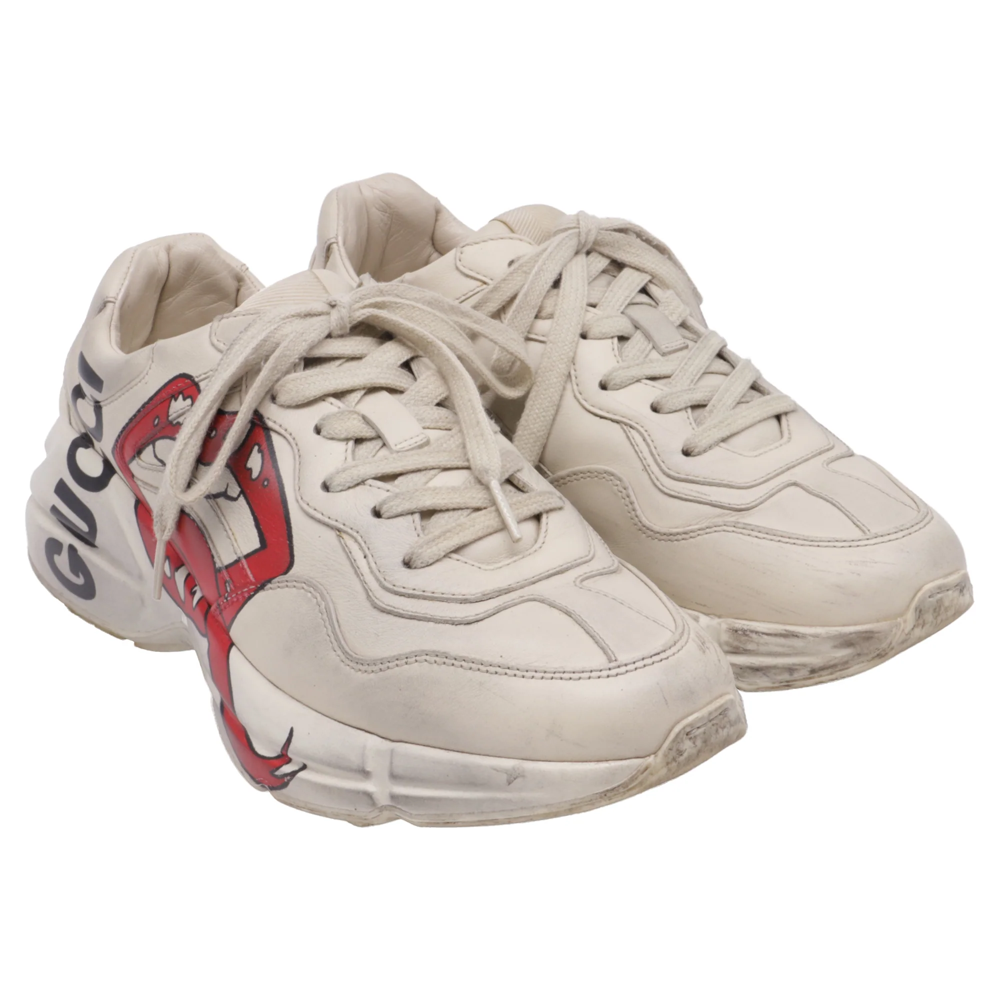 Women's Gucci Rhyton Mouth-Print Sneakers in White Leather - Image 3