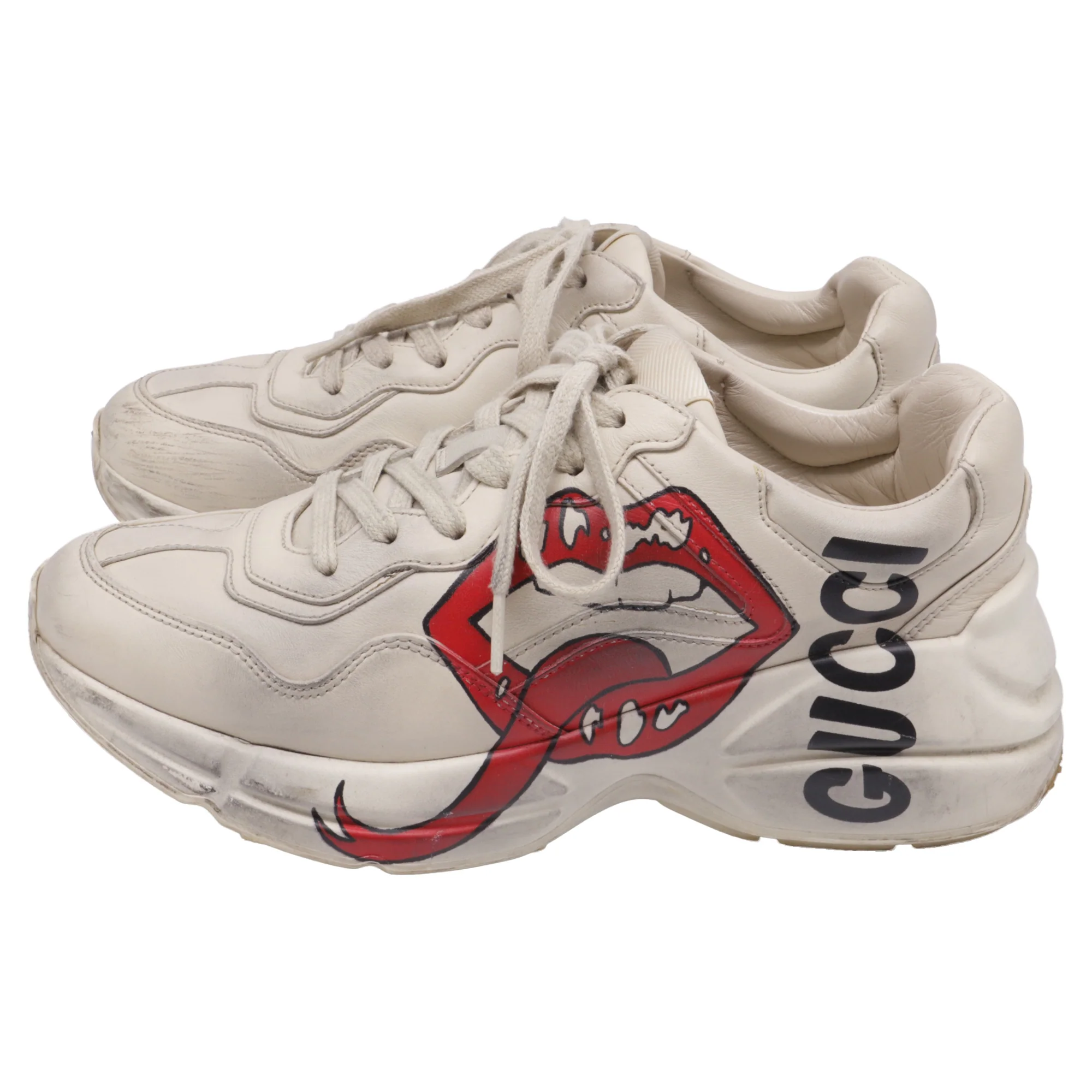 Women's Gucci Rhyton Mouth-Print Sneakers in White Leather - Image 4