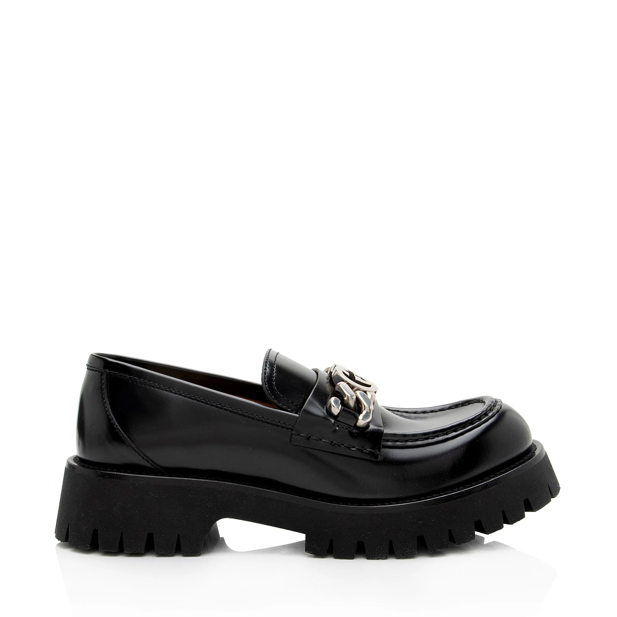 Women's Gucci Shiny Calfskin Interlocking G Chain Loafers - Size 10 / 40
