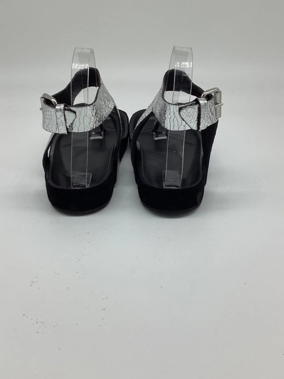 Women's Isabel Marant Ankle Strap Flat Sandals in Metallic Silver Leather - Image 10