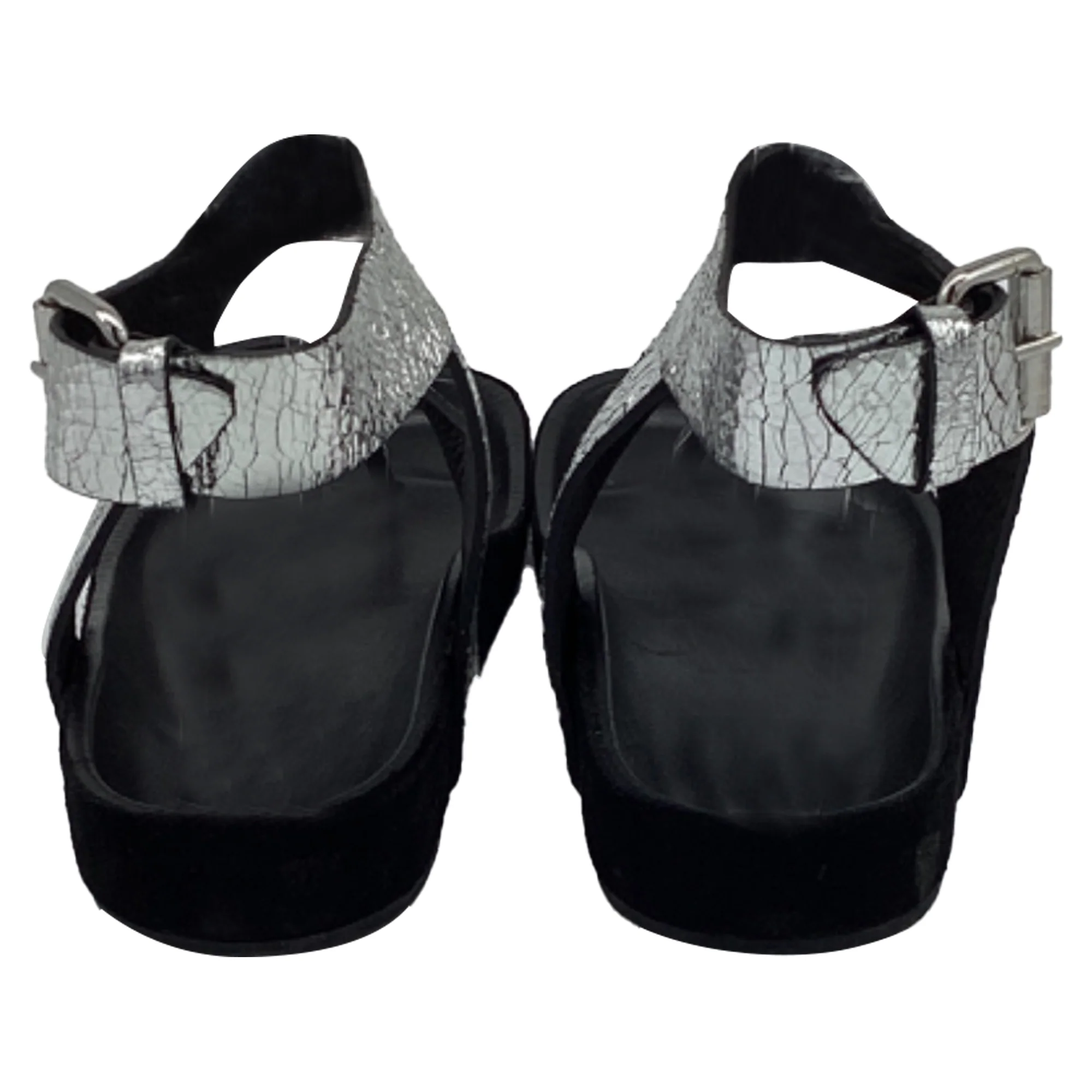 Women's Isabel Marant Ankle Strap Flat Sandals in Metallic Silver Leather - Image 3