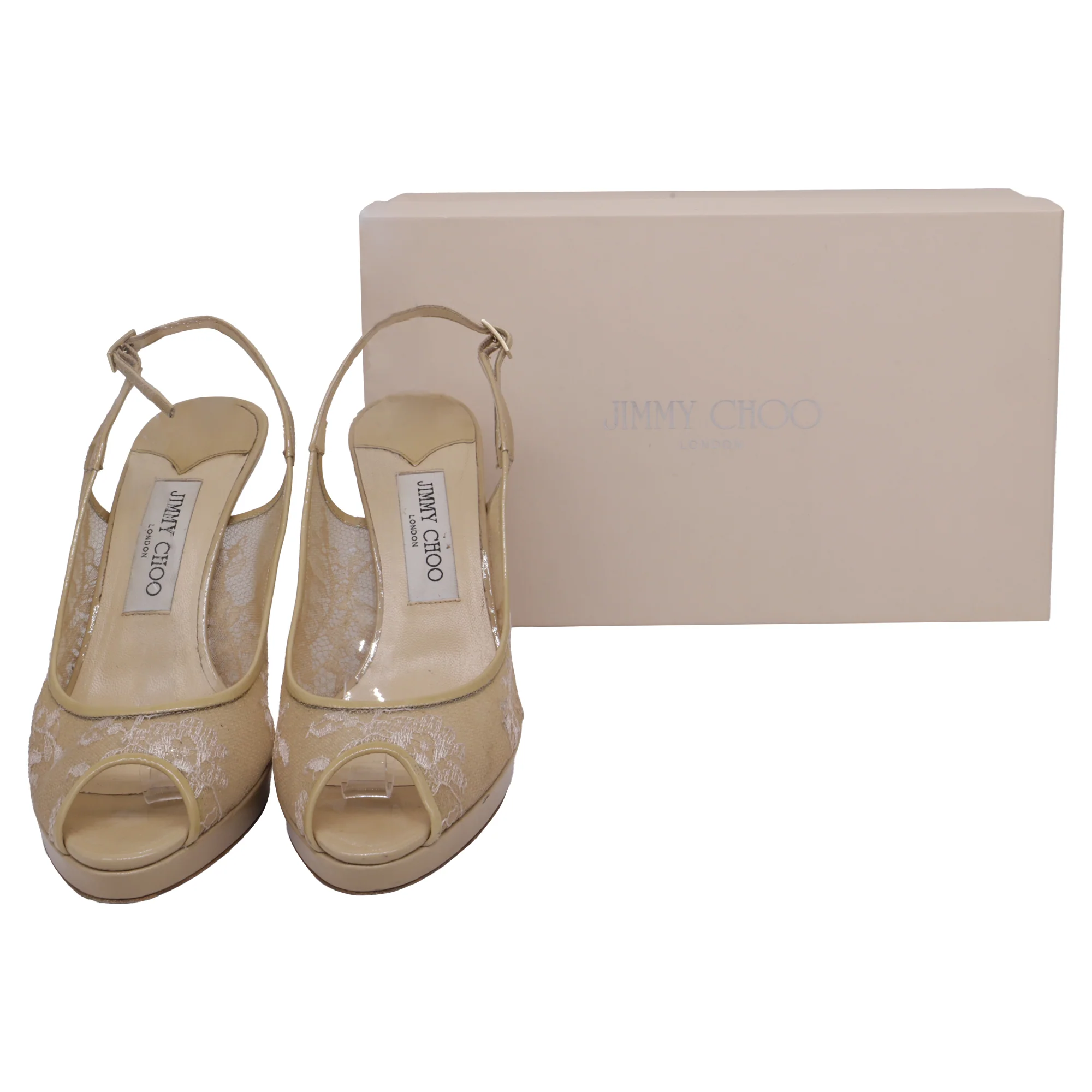 Women's Jimmy Choo Nova Lace Accent Slingback Pumps in Nude Leather - Image 8
