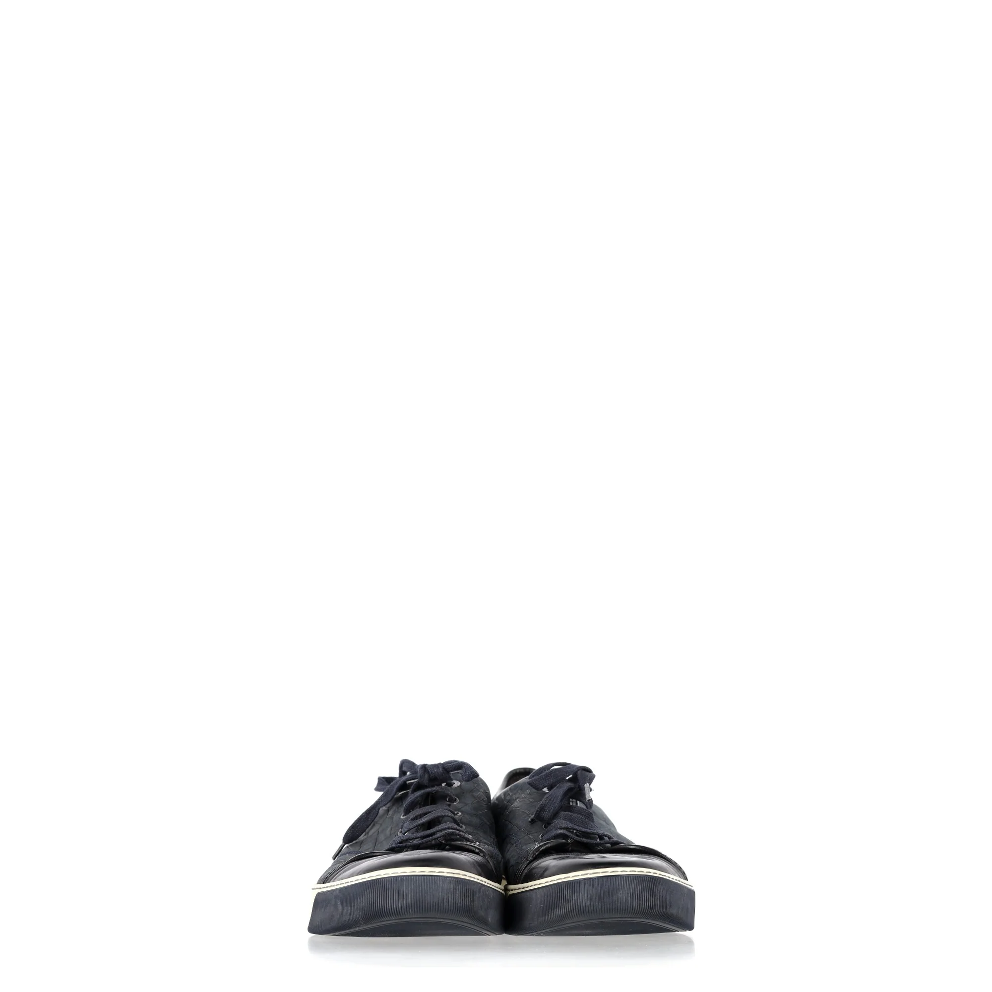 Men's Lanvin DBB1 Croc-Embossed Sneakers in Navy Blue Leather - Image 10