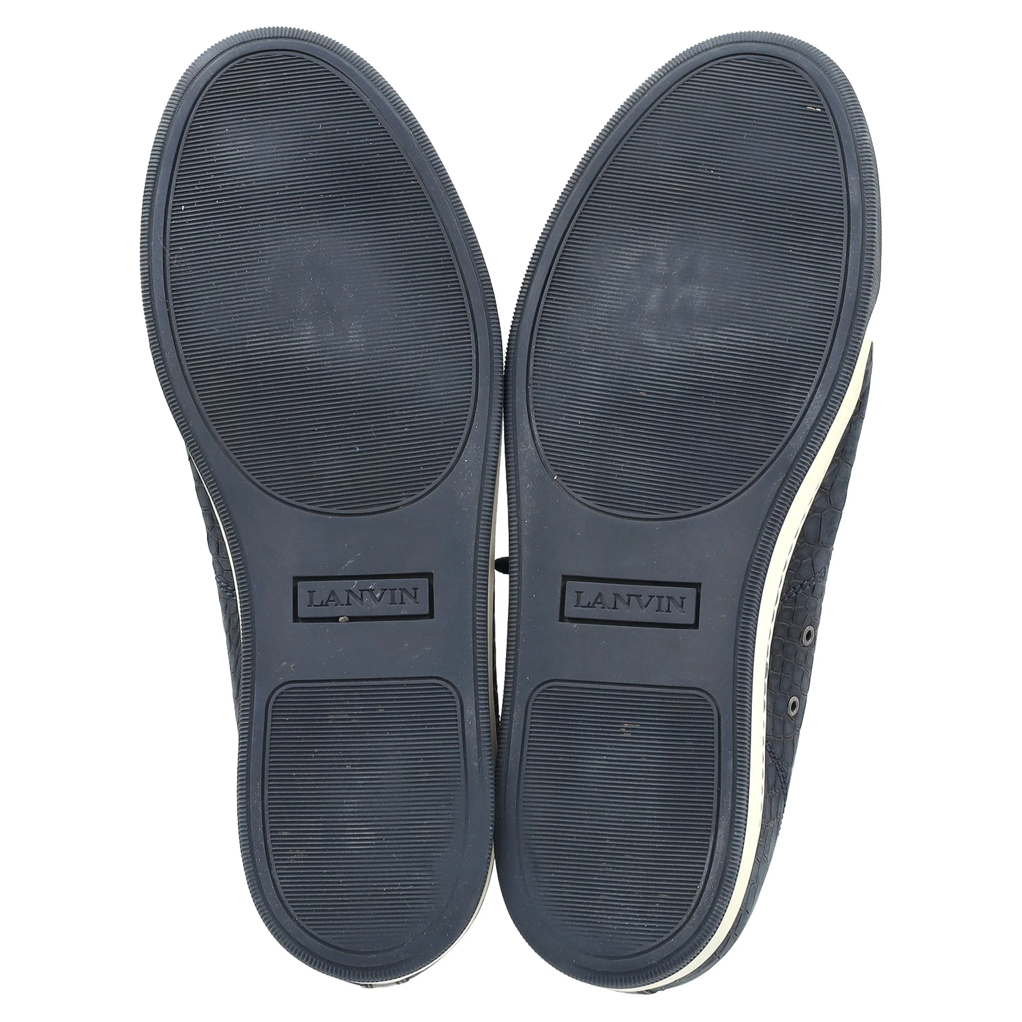 Men's Lanvin DBB1 Croc-Embossed Sneakers in Navy Blue Leather - Image 6
