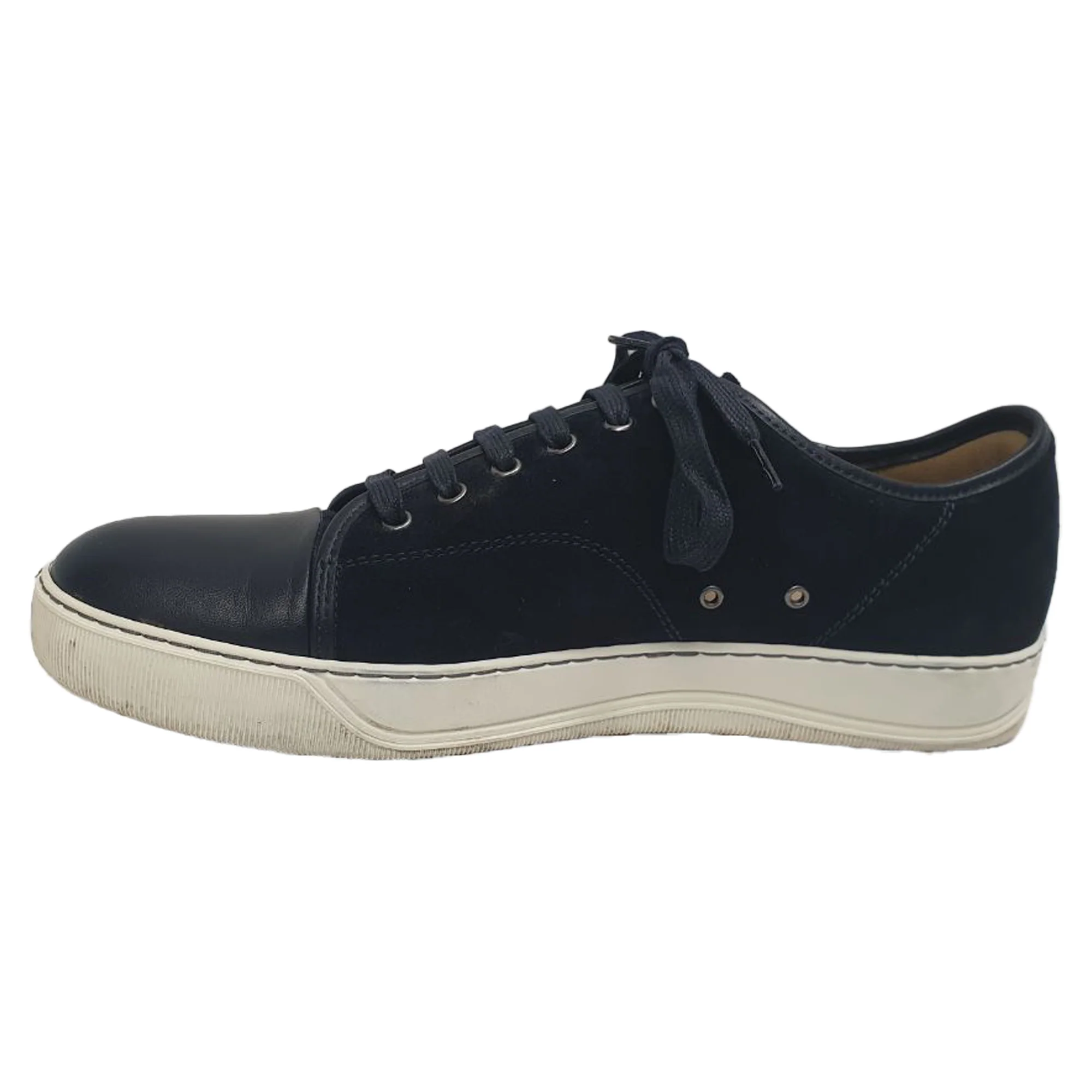 Men's Lanvin Lace-Up Sneakers in Navy Blue Suede - Image 4