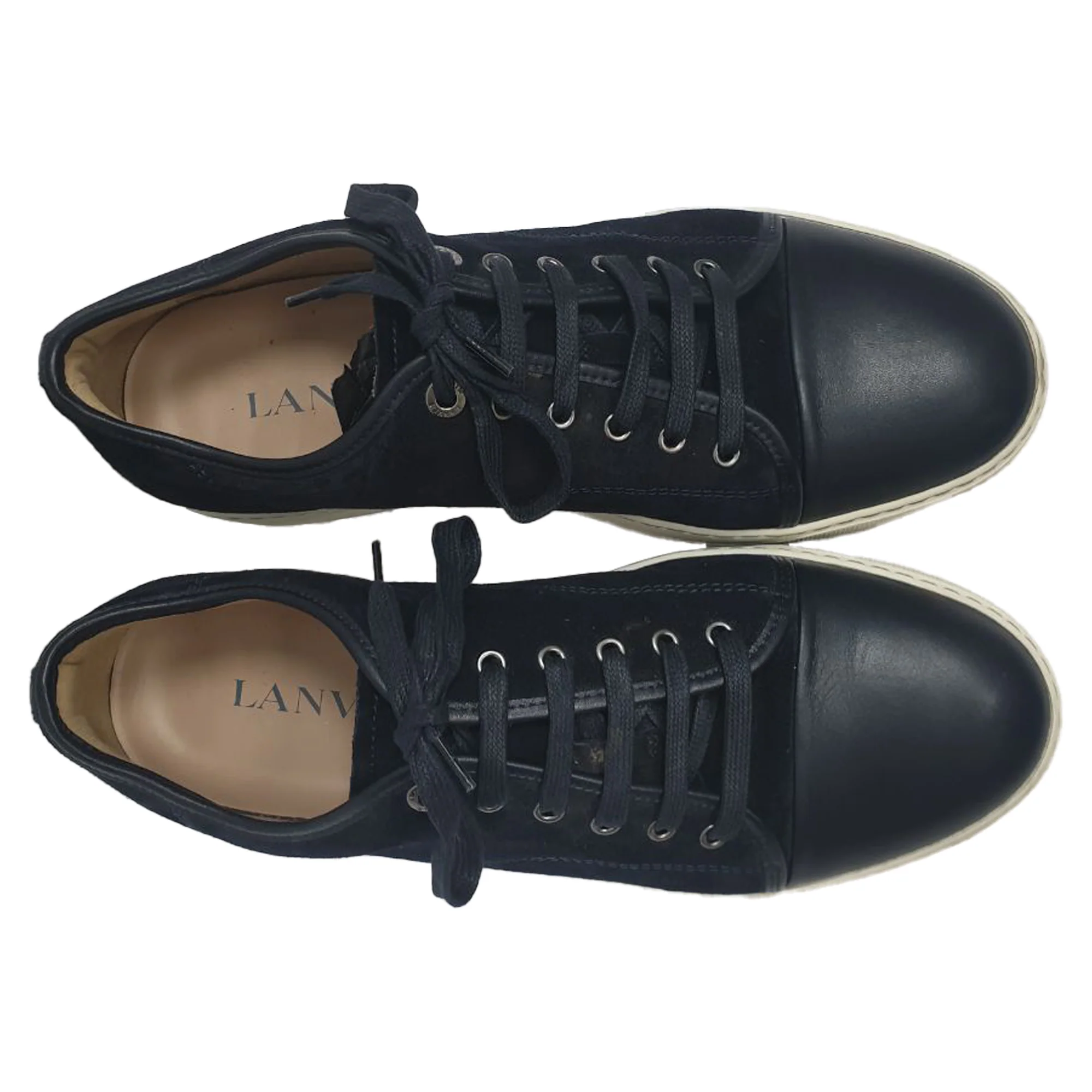 Men's Lanvin Lace-Up Sneakers in Navy Blue Suede - Image 5