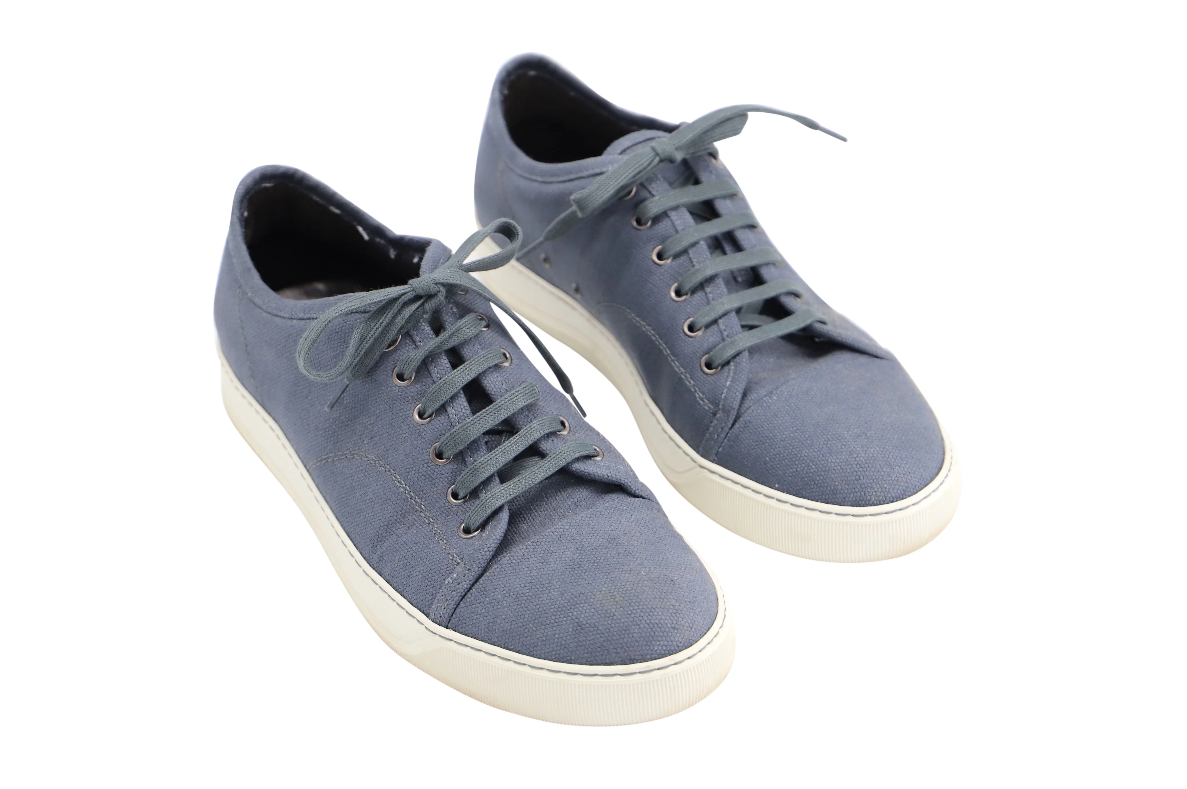 Men's Lanvin Woven Low Top Sneakers in Blue Linen - Image 3