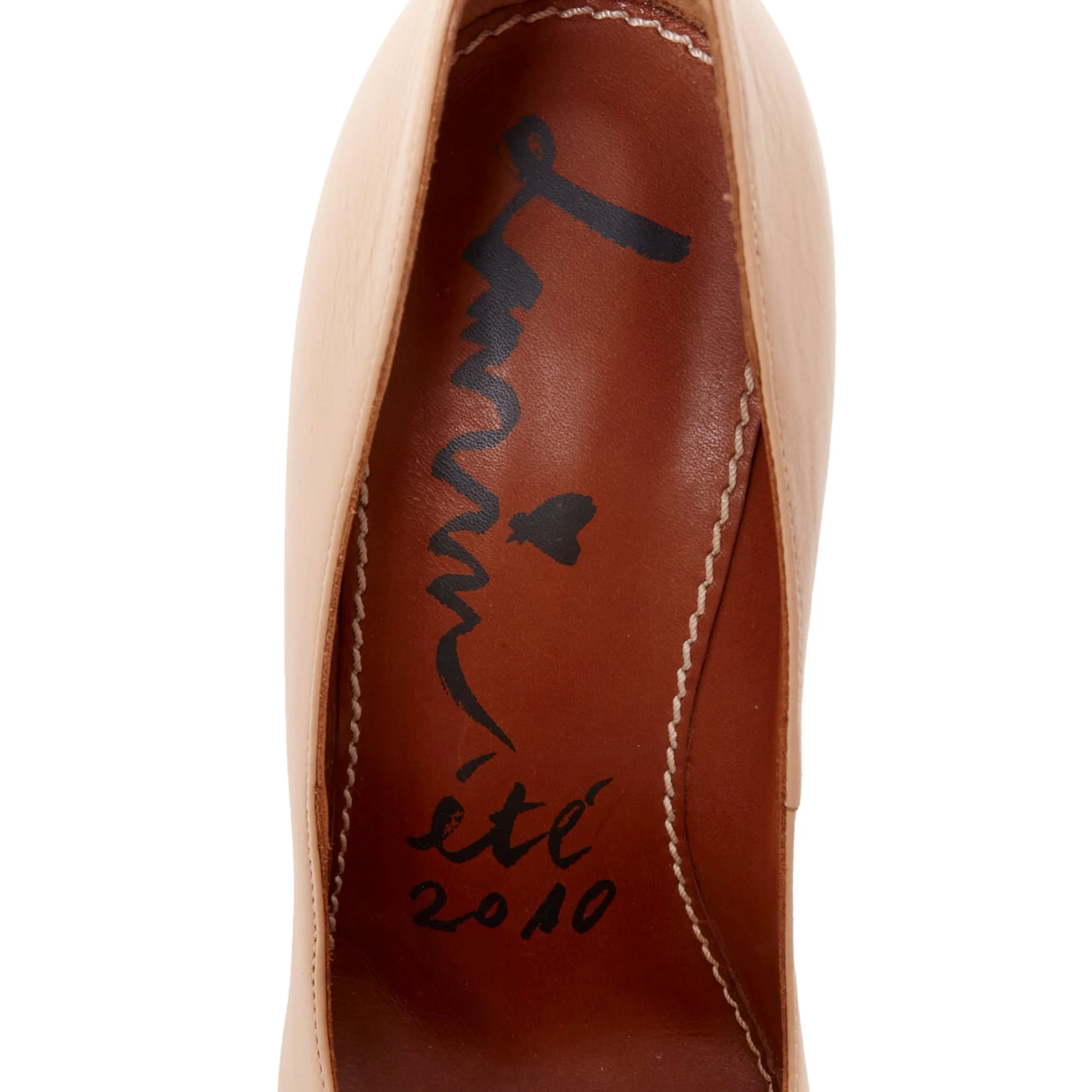 Women's LANVIN 2010 Runway nude leather gold chunky chain wooden platform pumps EU36.5 - Image 9