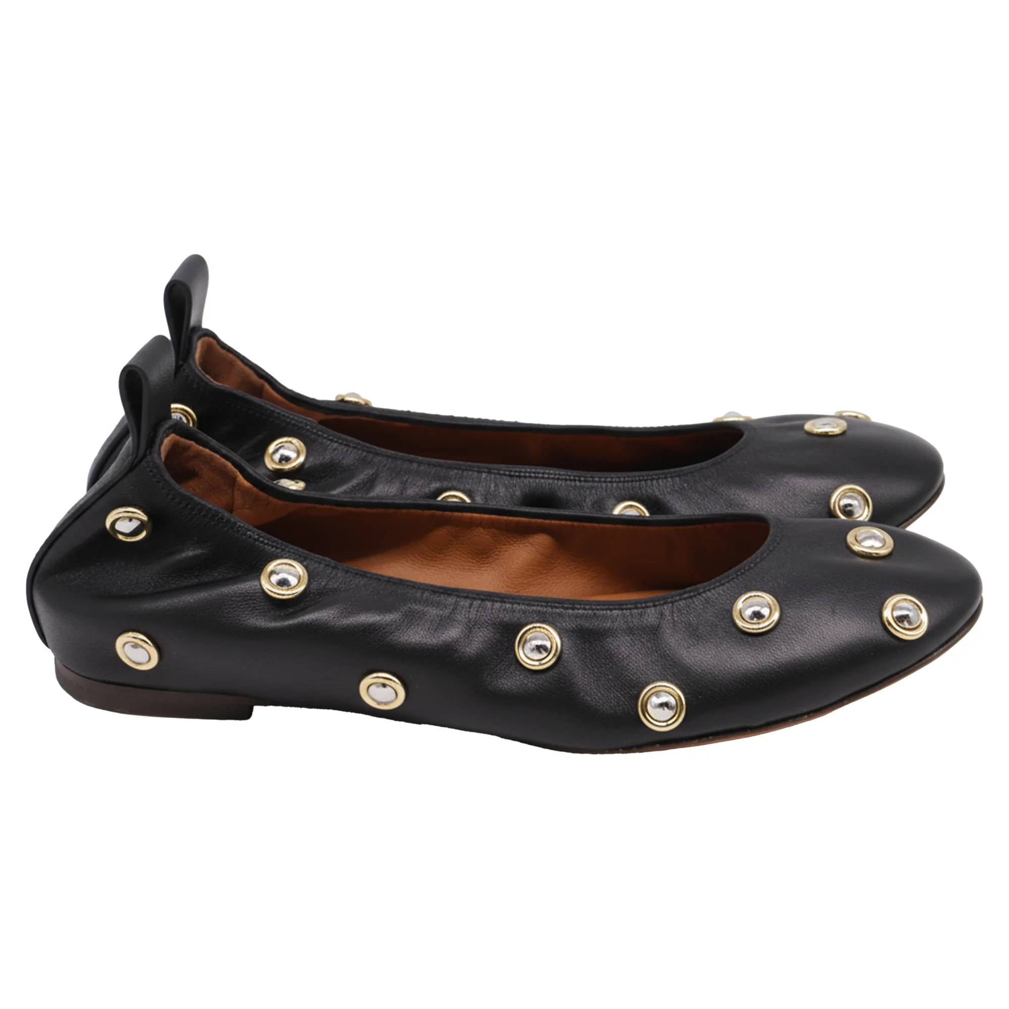 Women's Lanvin Studs Ballerina Flats in Black Leather