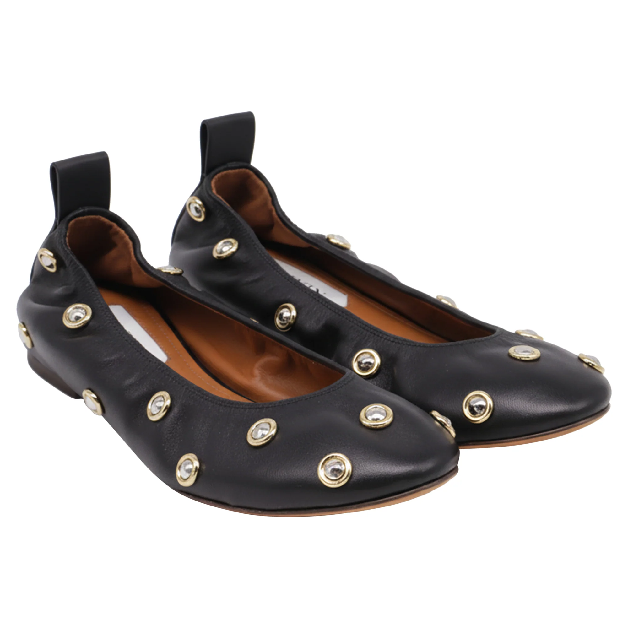 Women's Lanvin Studs Ballerina Flats in Black Leather - Image 3