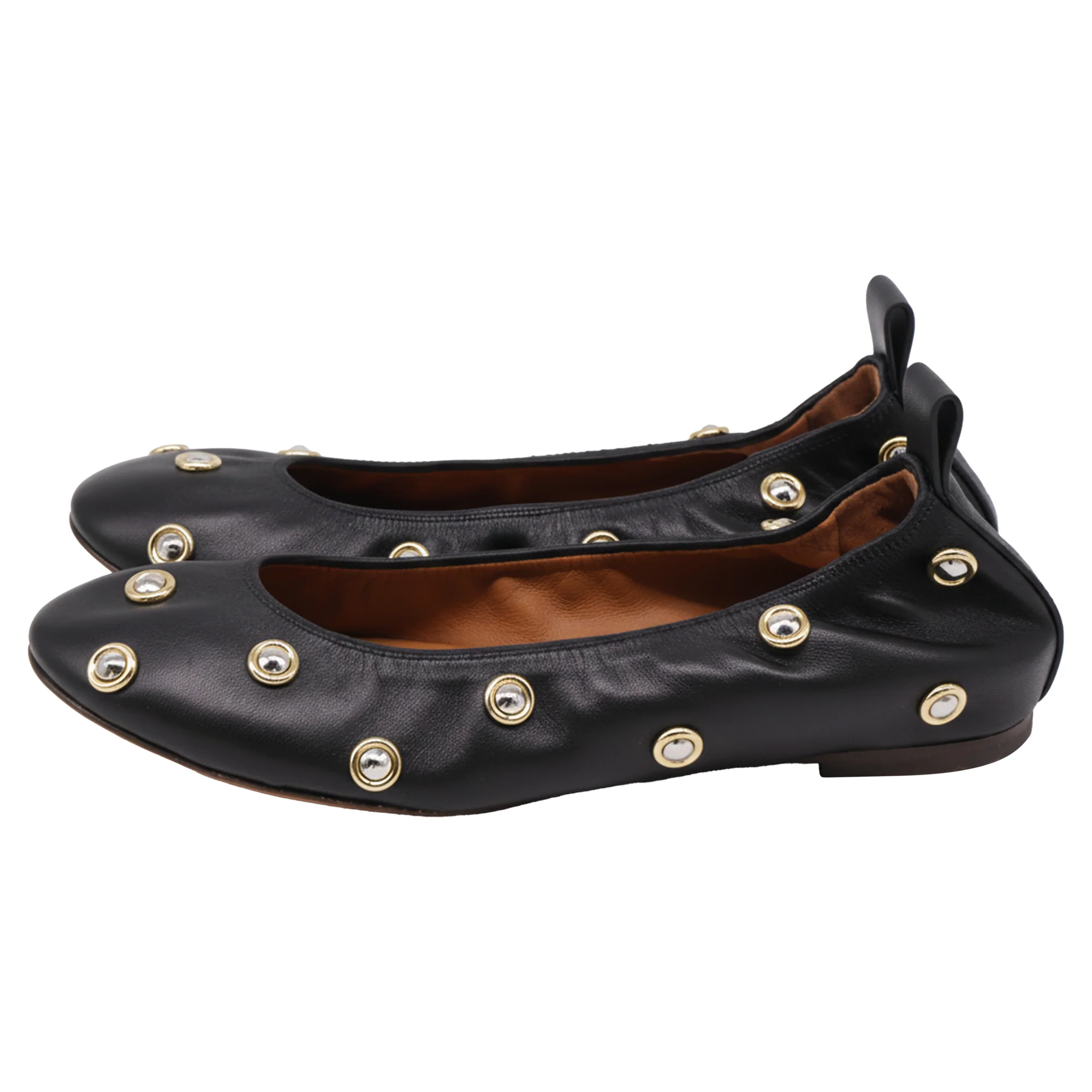 Women's Lanvin Studs Ballerina Flats in Black Leather - Image 4