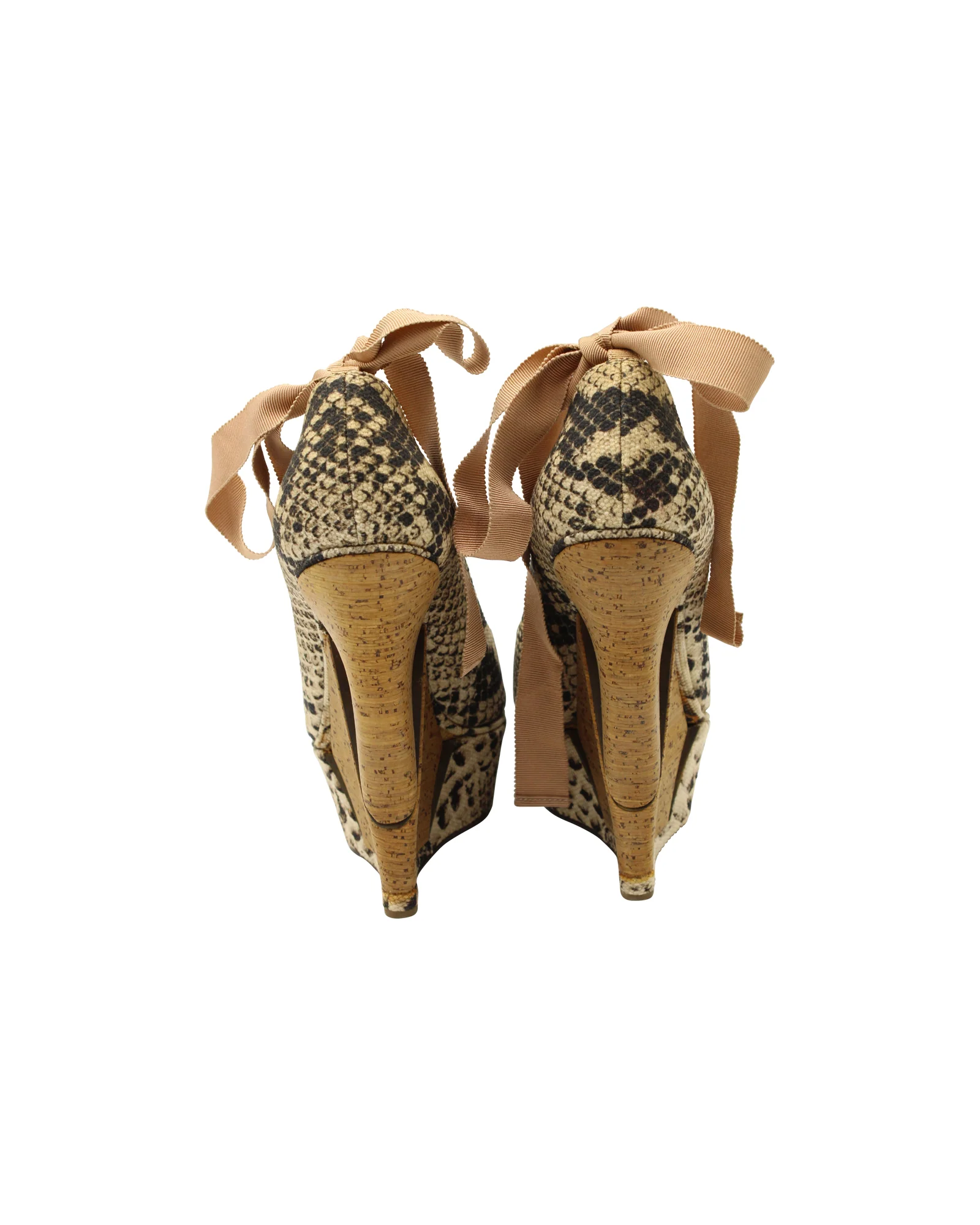 Women's Lanvin Wedge Platform Ankle Wrap Wedges in Animal Print Canvas - Image 4