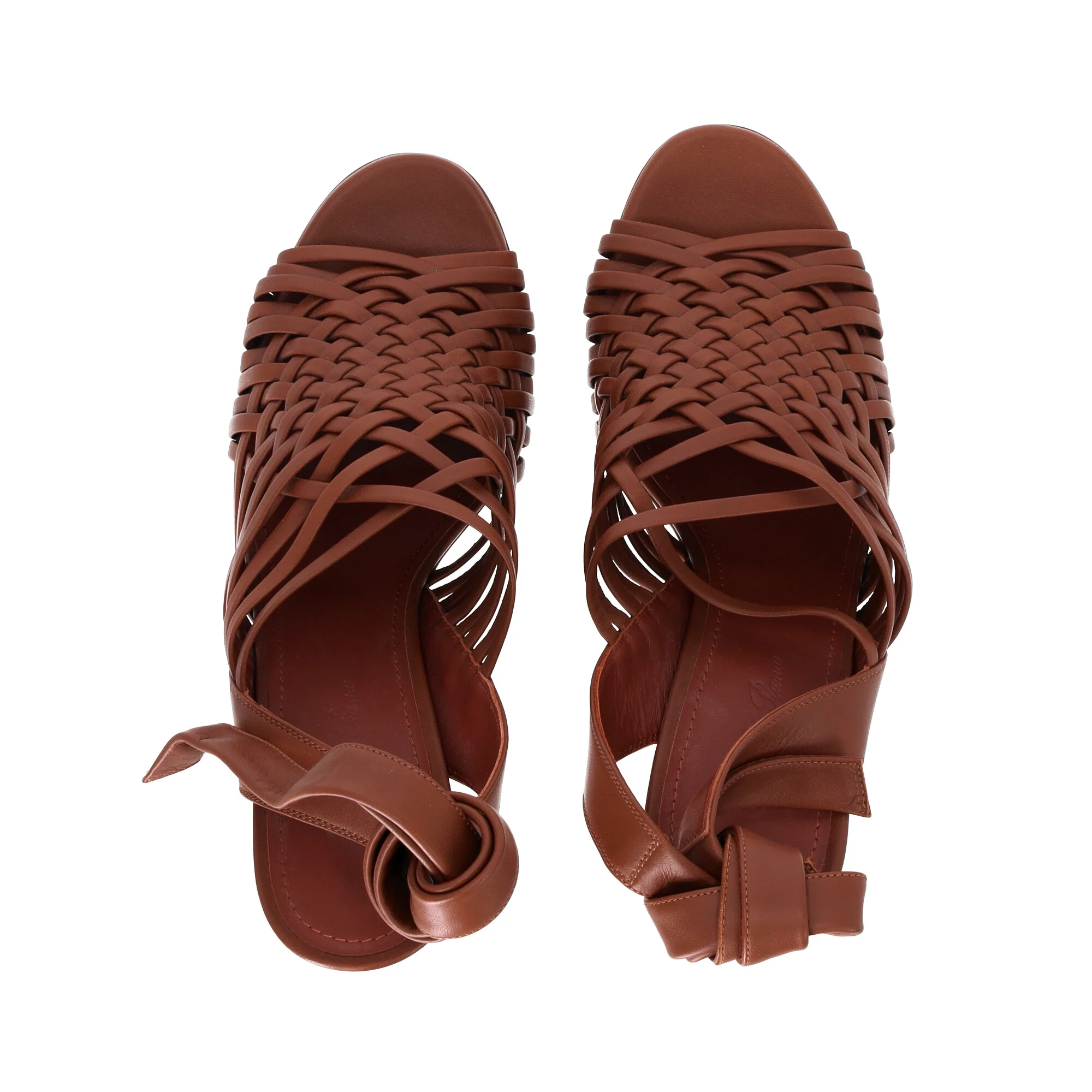 Women's Loro Piana Kristin Woven Ankle-Tie Sandals in Brown Leather - Image 6