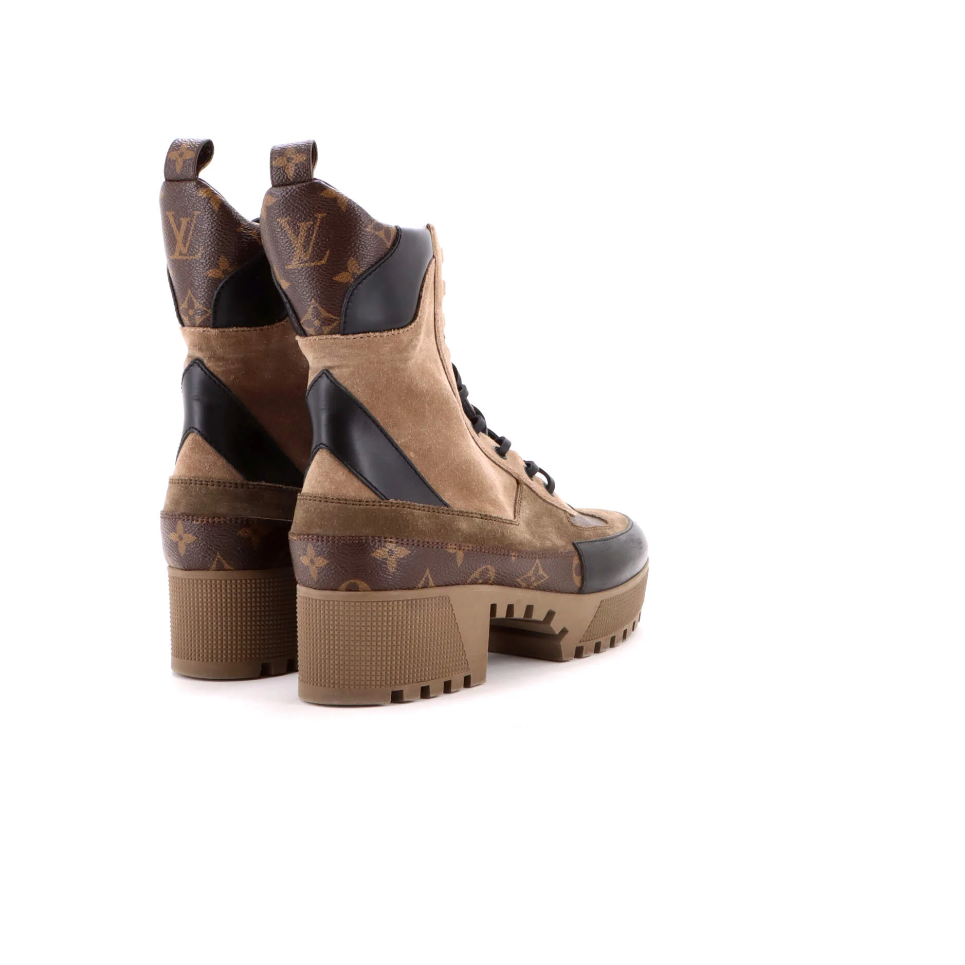 Women's Laureate Platform Desert Boots Suede with Monogram Canvas - Image 3