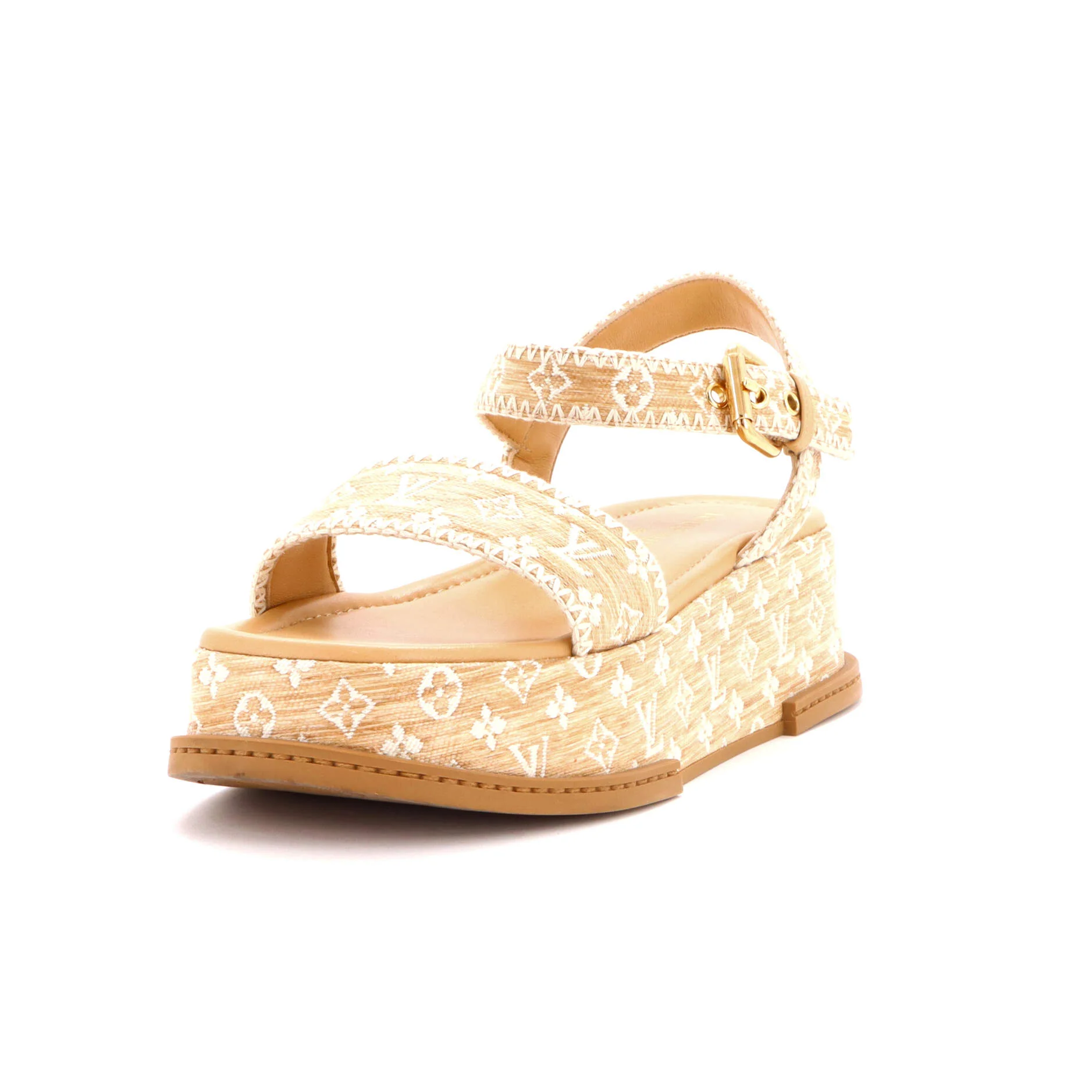 Women's Maya Platform Heeled Sandals Monogram Raffia