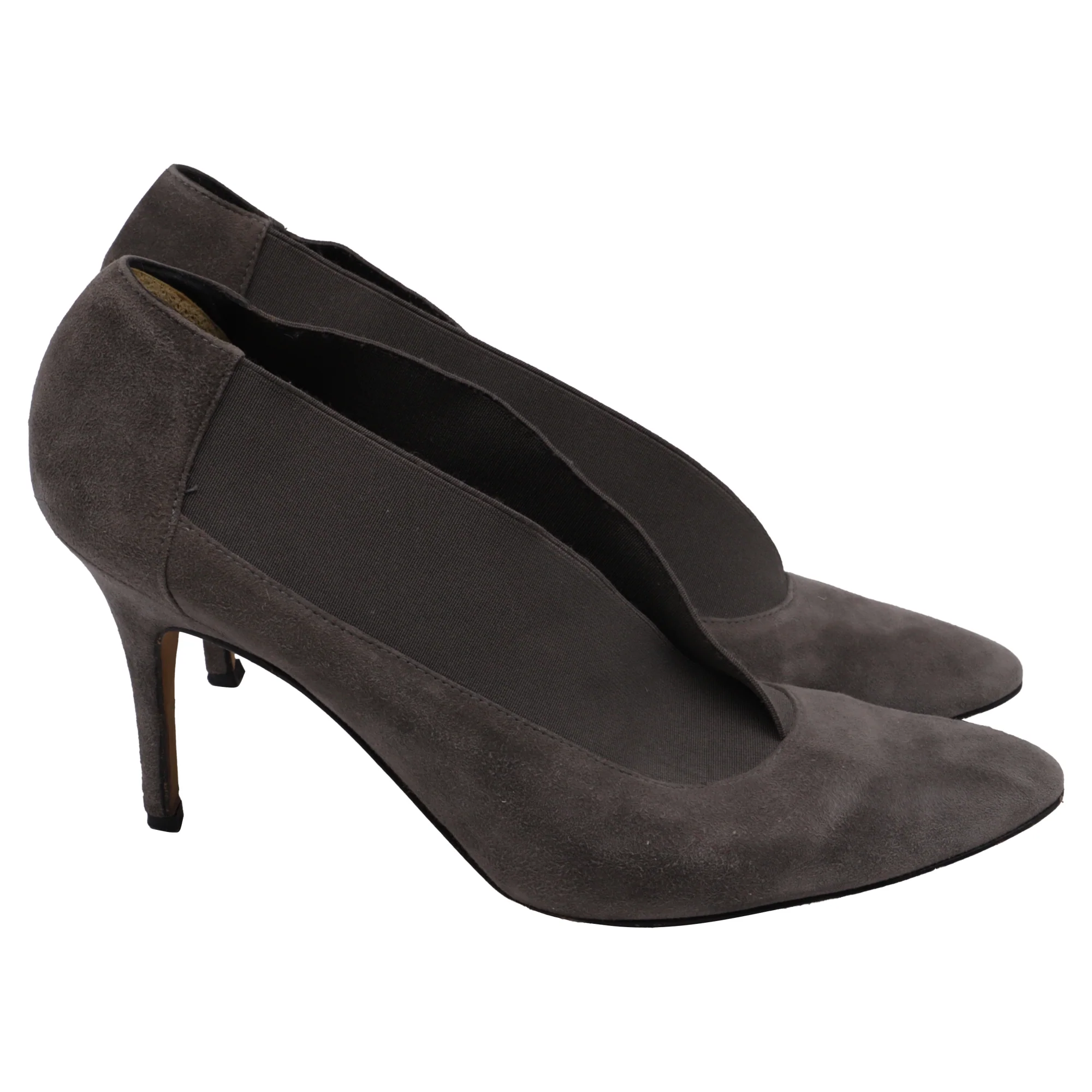 Women's Manolo Blahnik Elastic Accent Pointed-Toe Pumps in Grey Suede