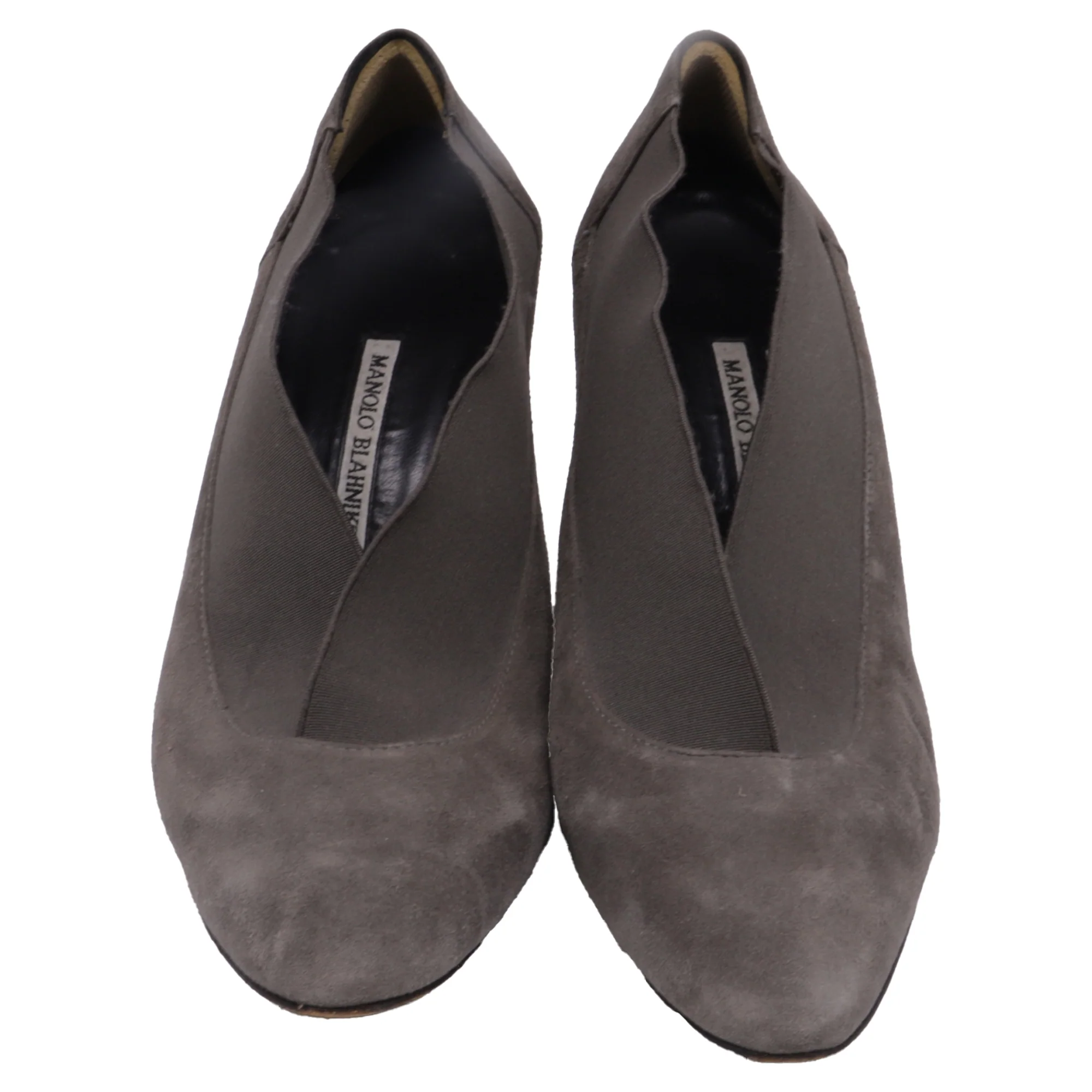 Women's Manolo Blahnik Elastic Accent Pointed-Toe Pumps in Grey Suede - Image 2