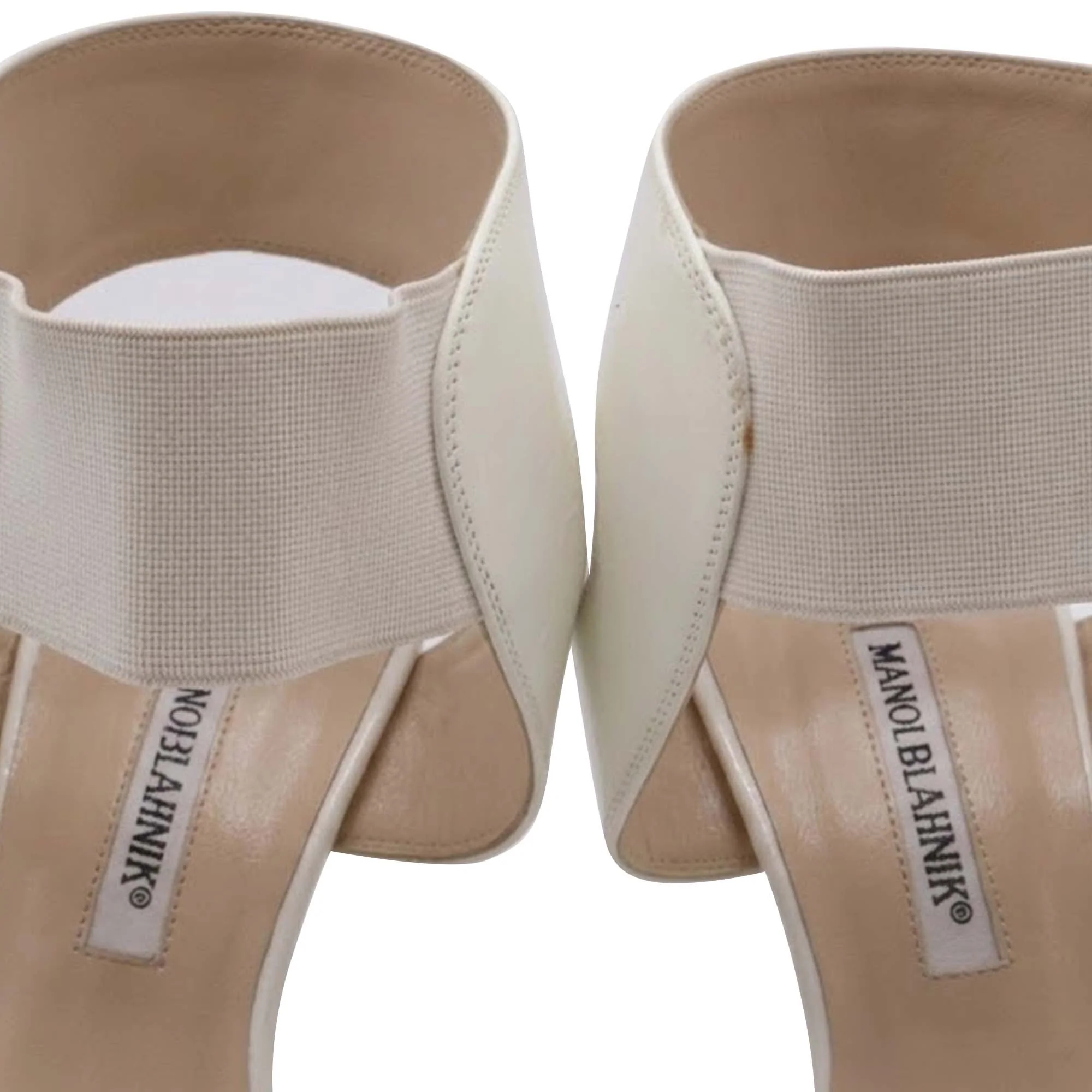 Women's Manolo Blahnik Elastic Strap Sandal Heels in White Leather - Image 6