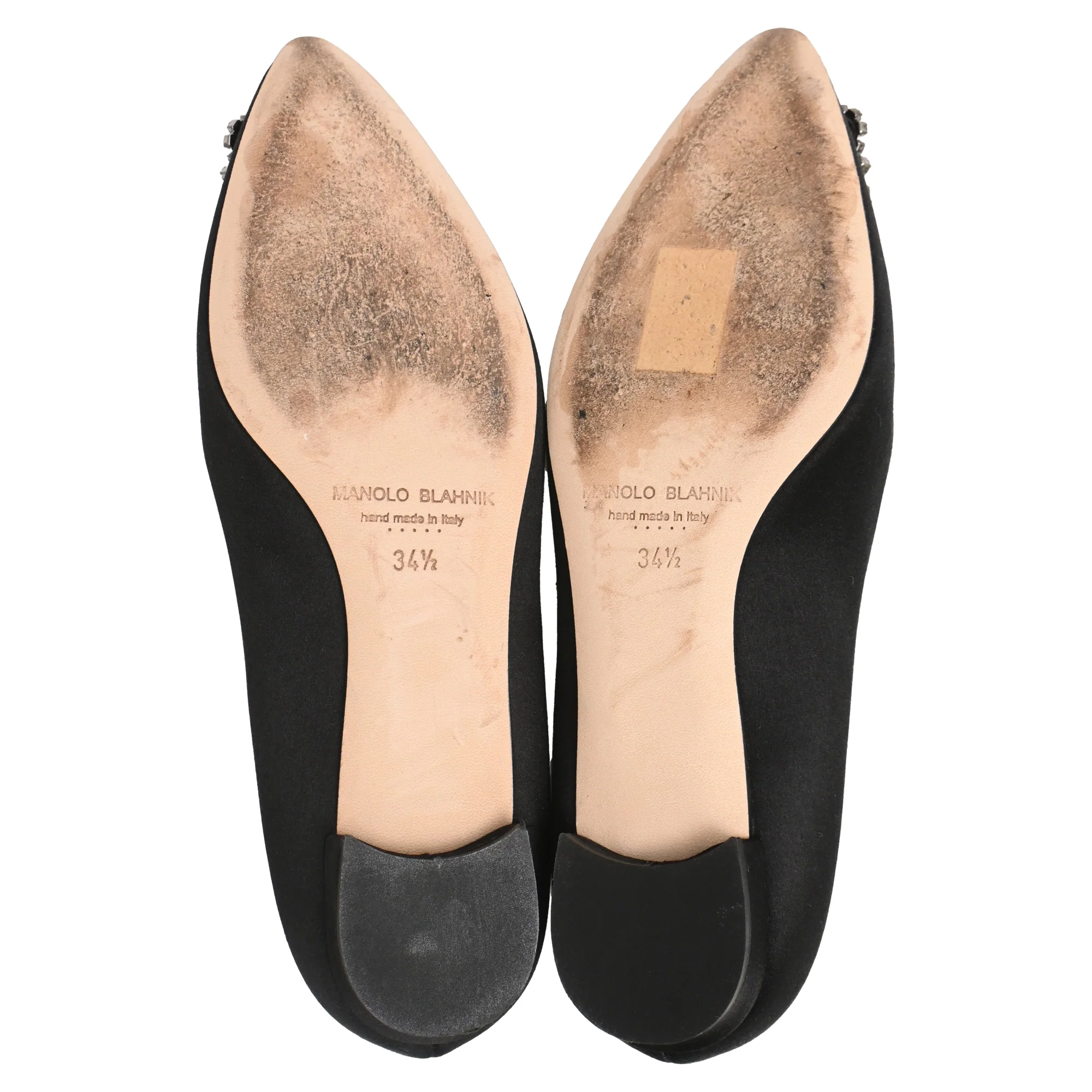Women's Manolo Blahnik Hangisi Ballet Flats in Black Satin - Image 6