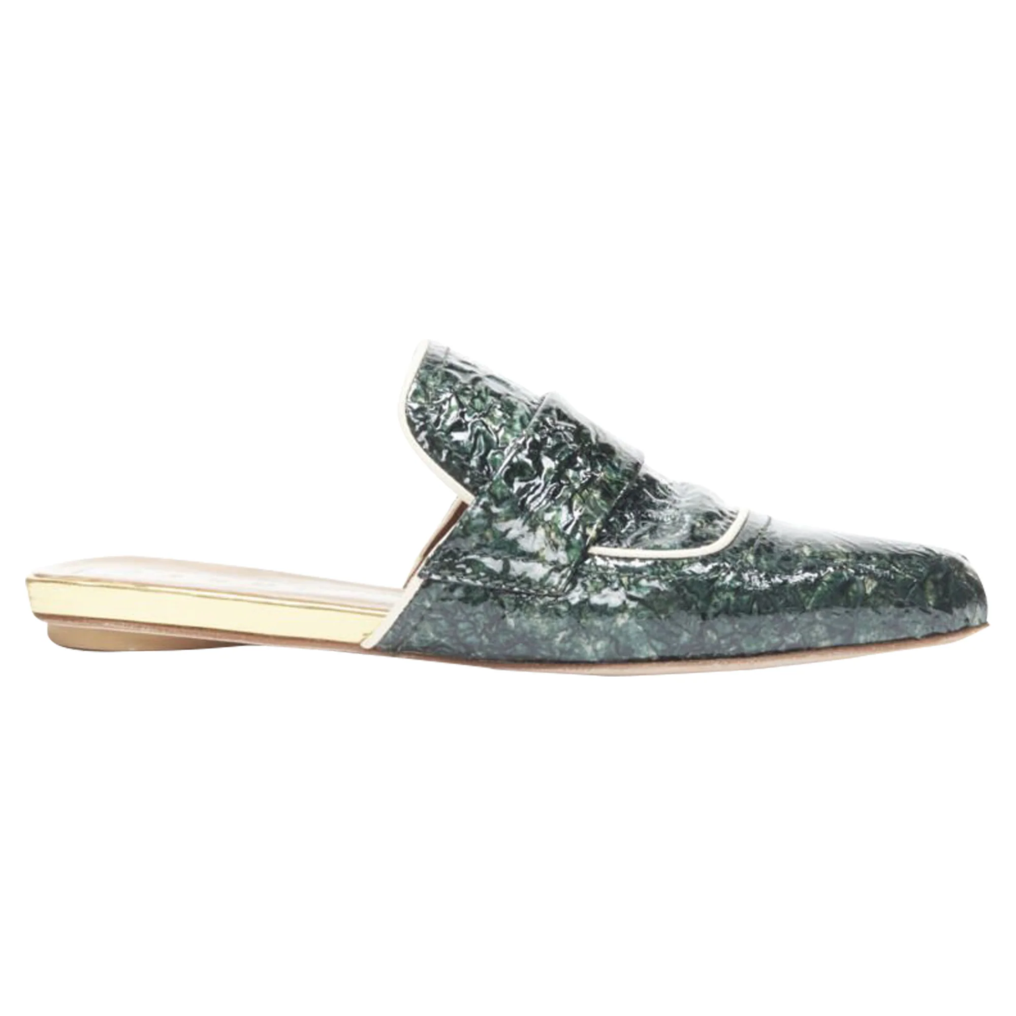 Women's Marni crinkled patent point toe slip on mule ts loafer - Image 2