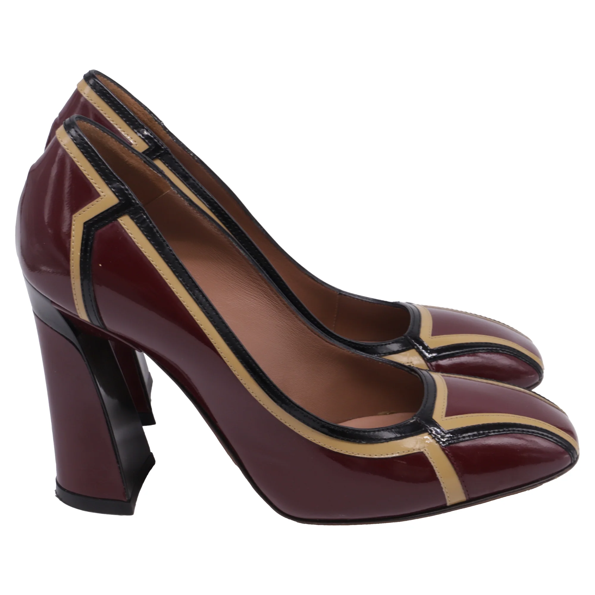 Women's Marni Two Tone Pumps in Burgundy Leather