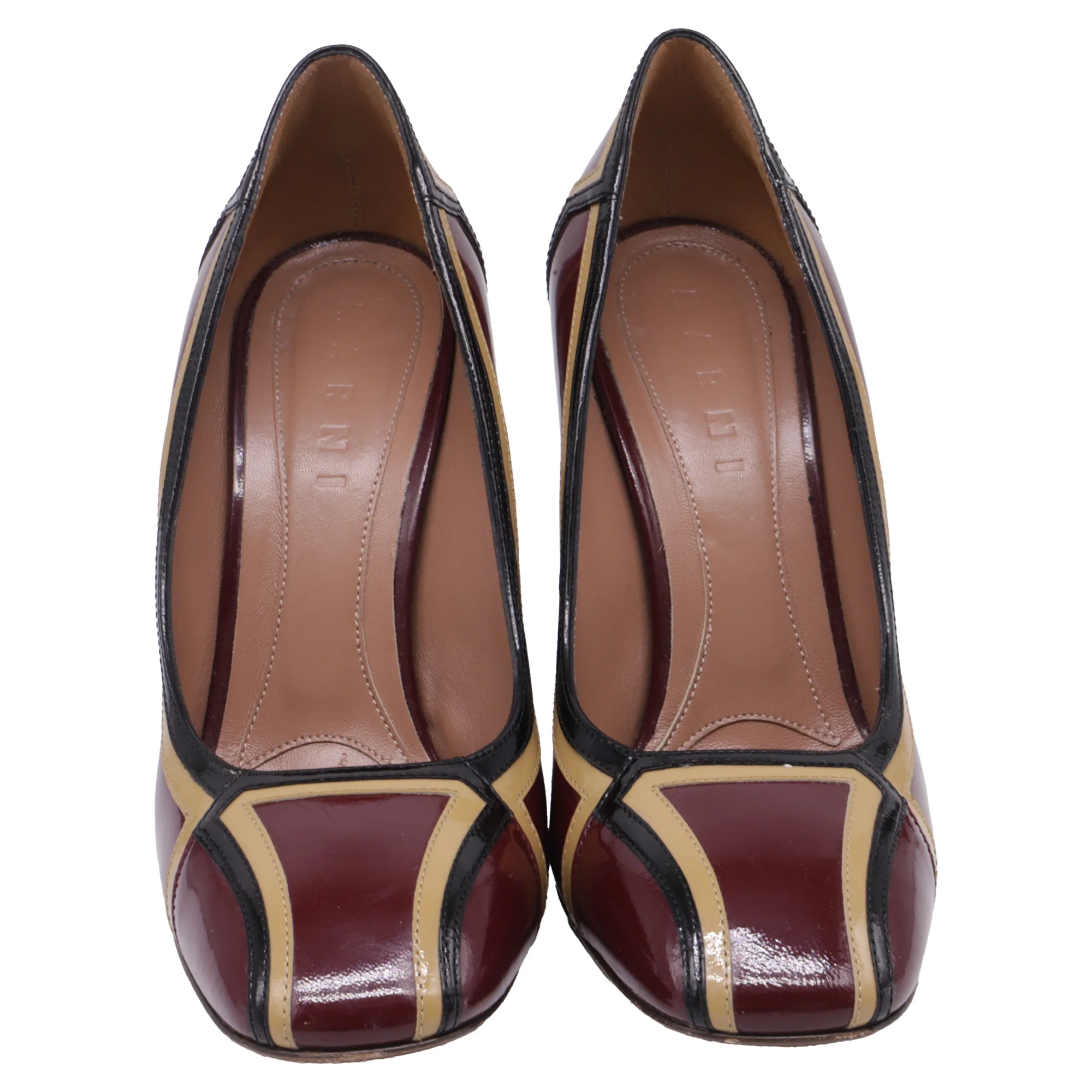 Women's Marni Two Tone Pumps in Burgundy Leather - Image 2