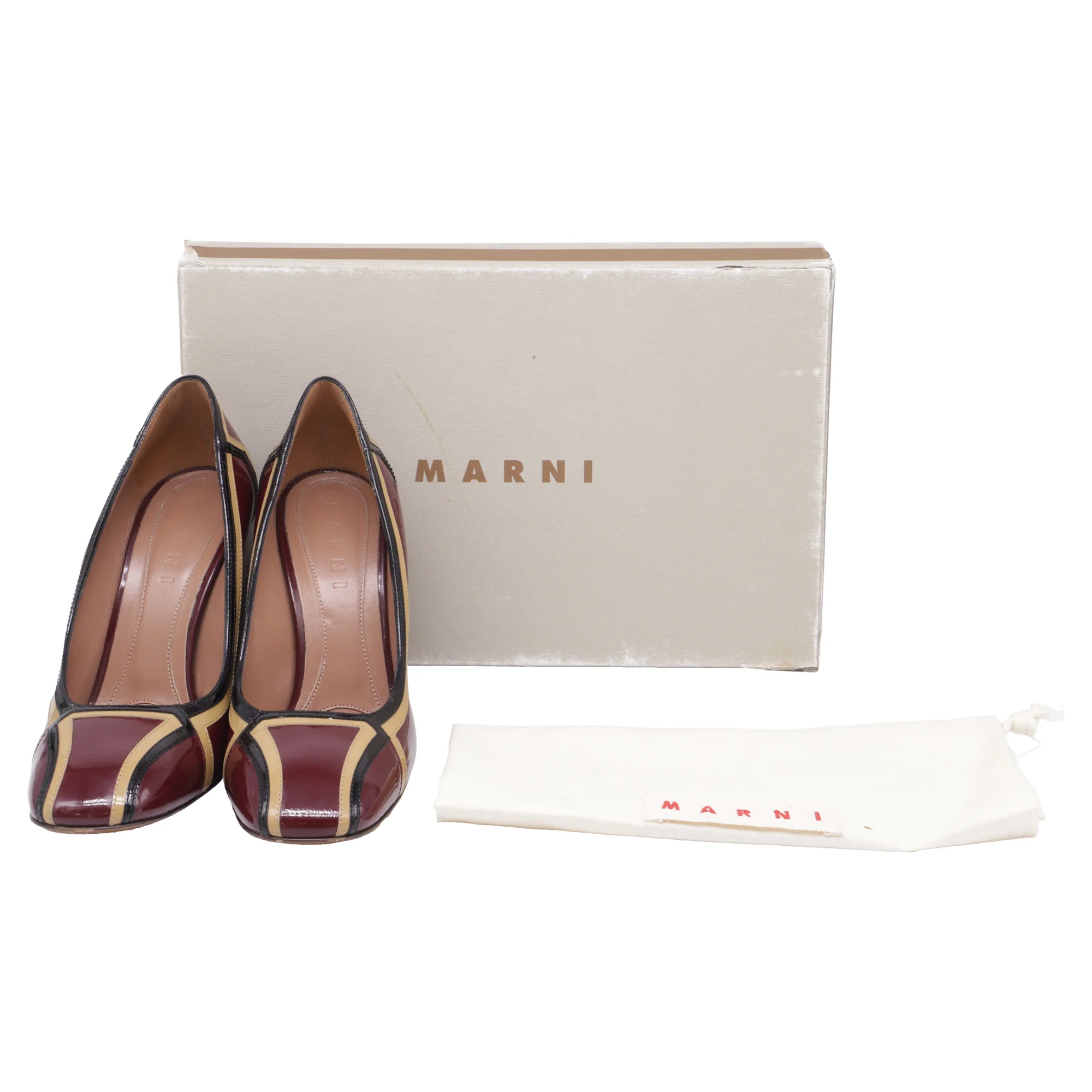 Women's Marni Two Tone Pumps in Burgundy Leather - Image 9