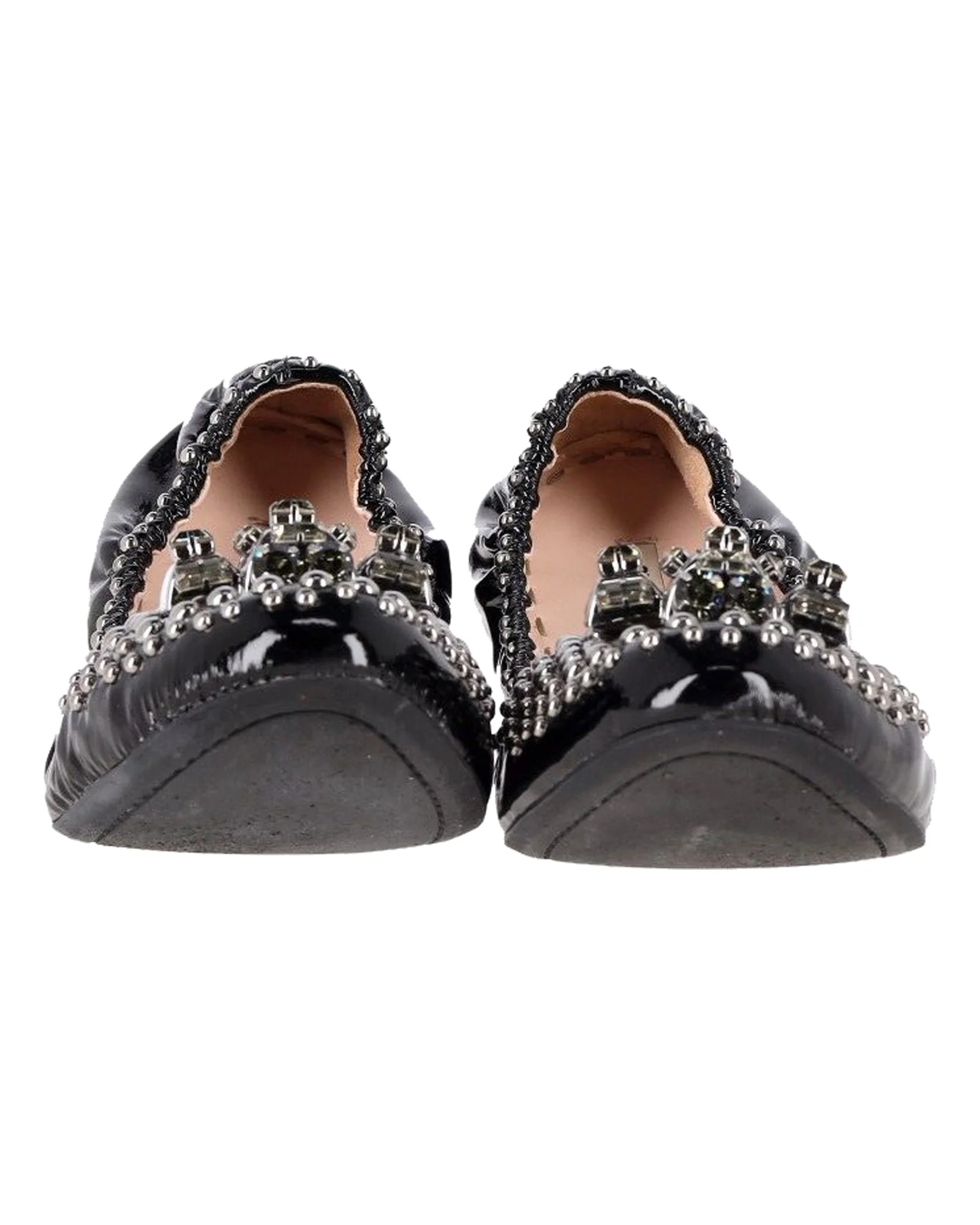 Women's Miu Miu Embellished Ballerinas in Black Patent Leather - Image 3