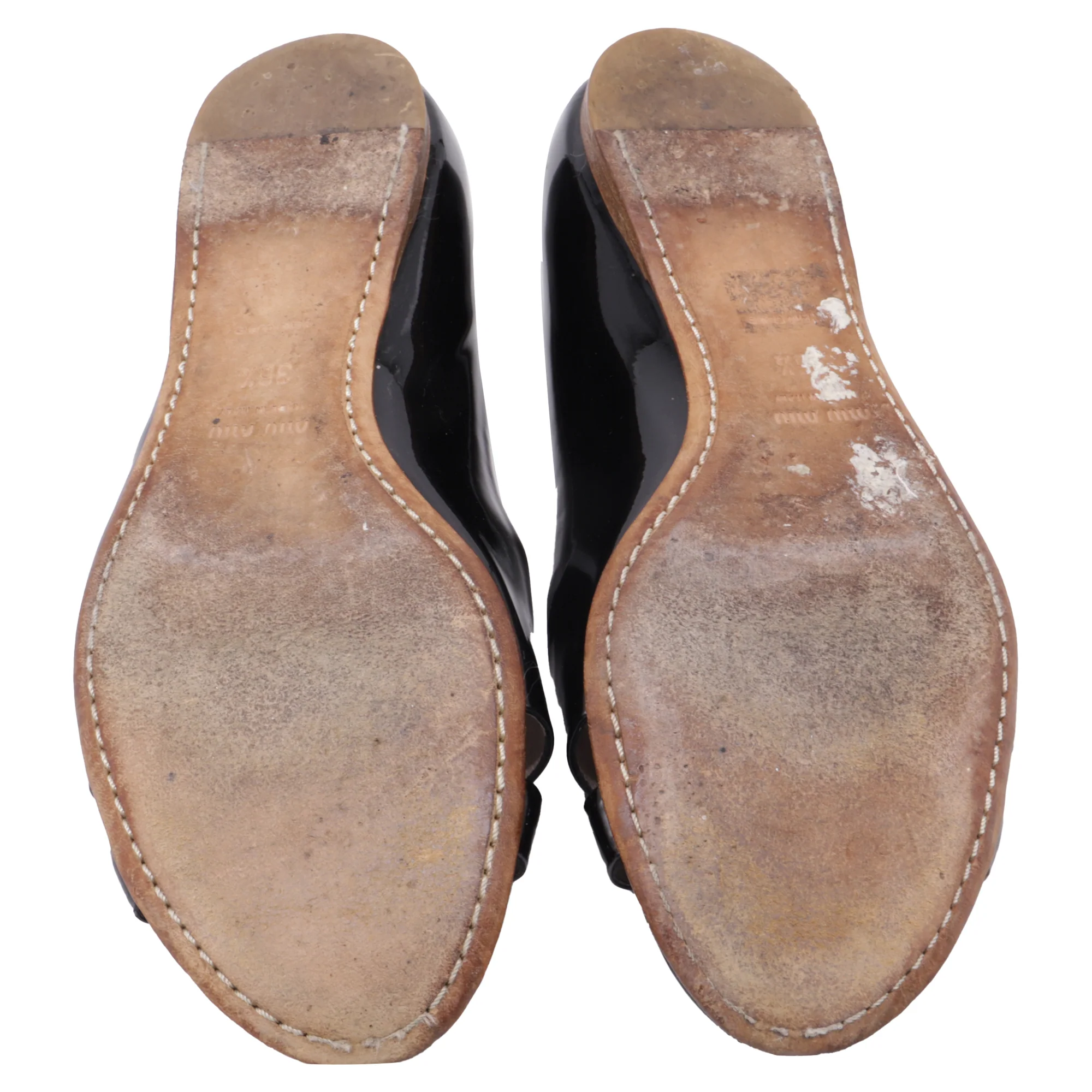 Women's  Miu Miu Open-Toe Ballet Flats in Black Patent Leather - Image 6