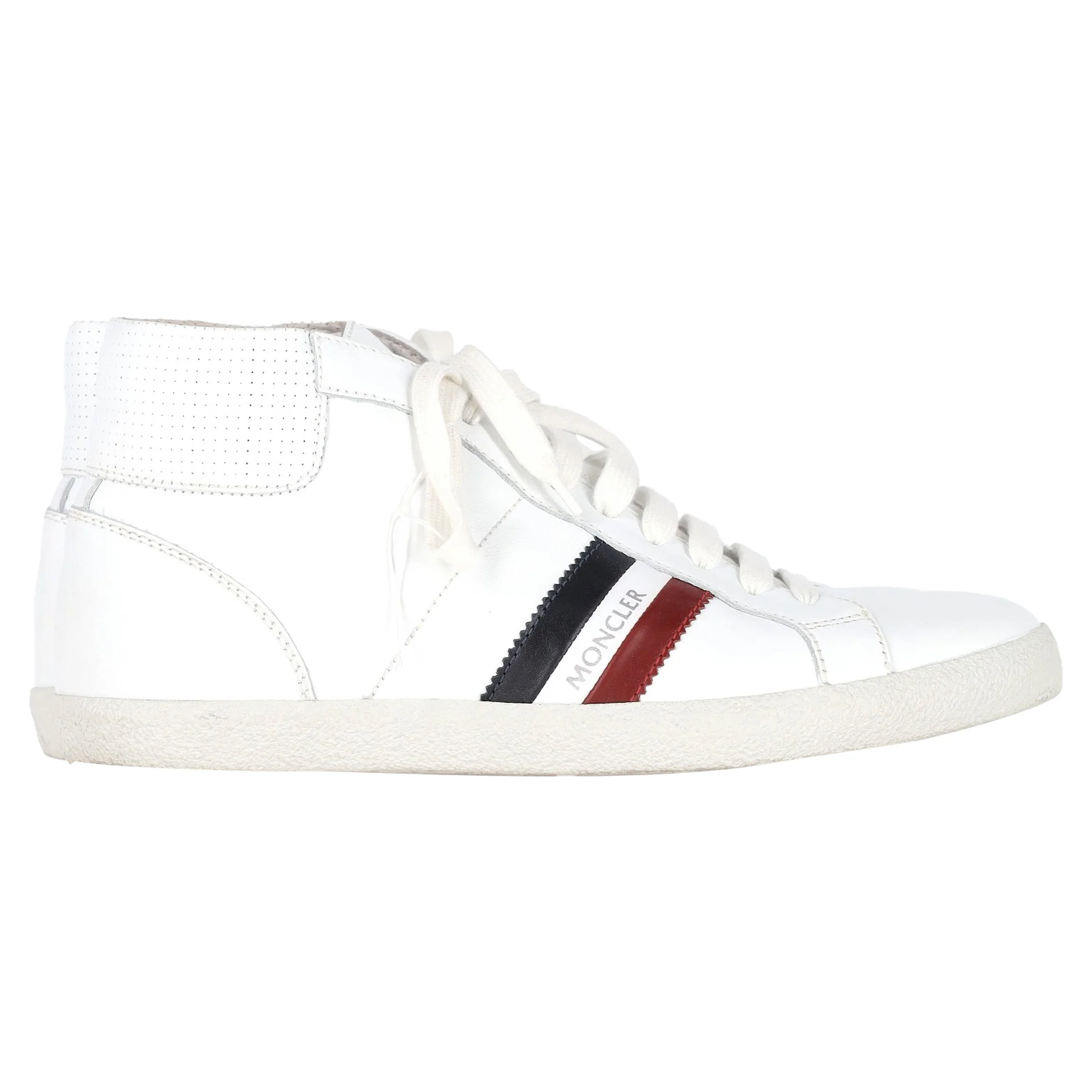 Men's Moncler Monte Carlo Striped High Top Sneakers in White Leather
