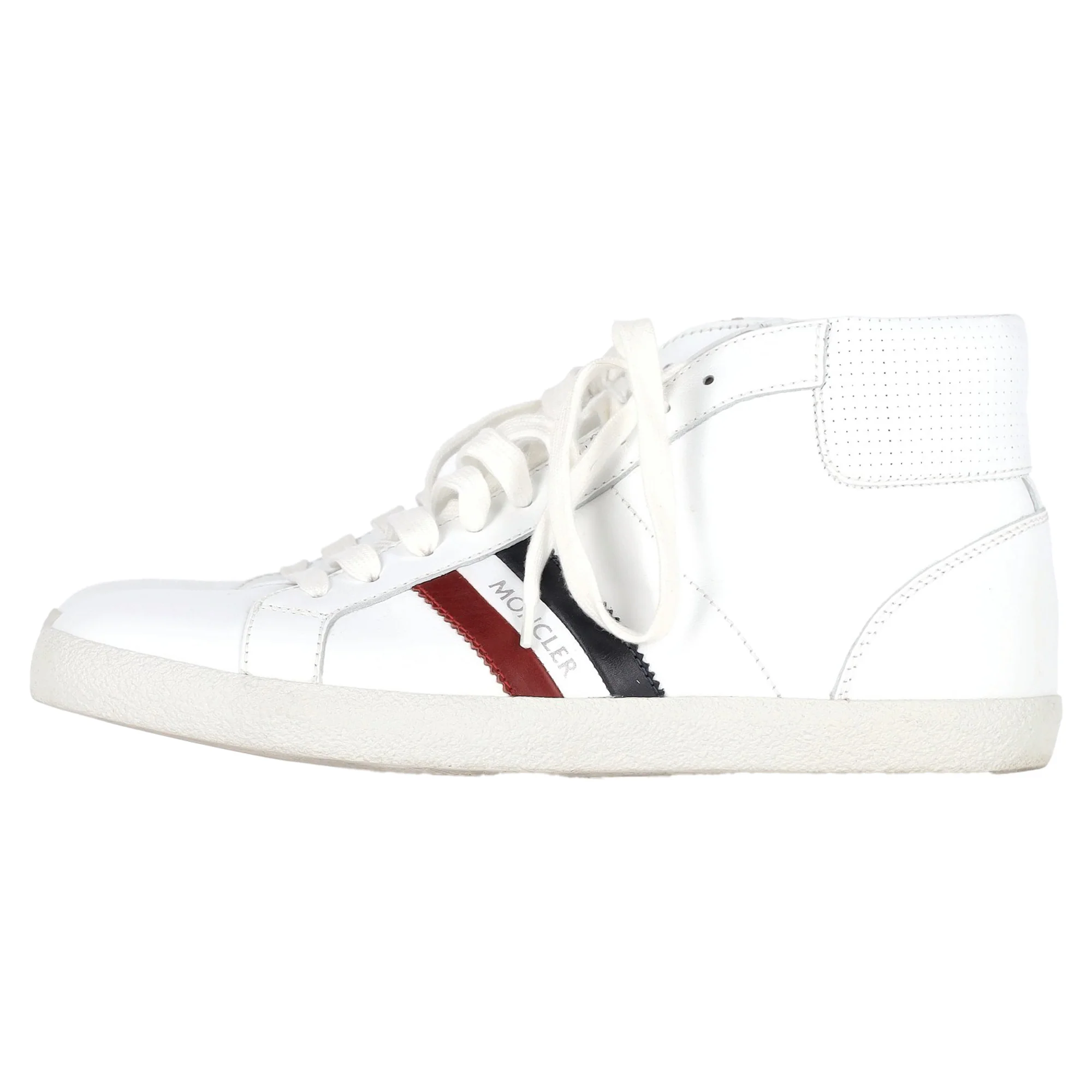 Men's Moncler Monte Carlo Striped High Top Sneakers in White Leather - Image 6
