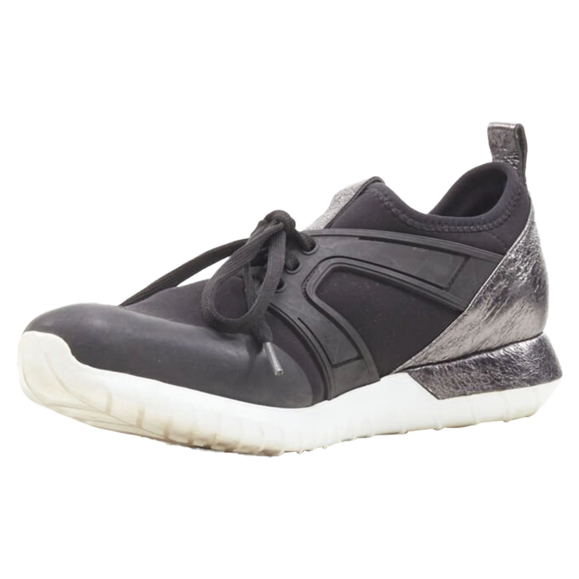 Women's MONCLER black neoprene plastic caged metallic leather heel sports sneaker EU37 - Image 3
