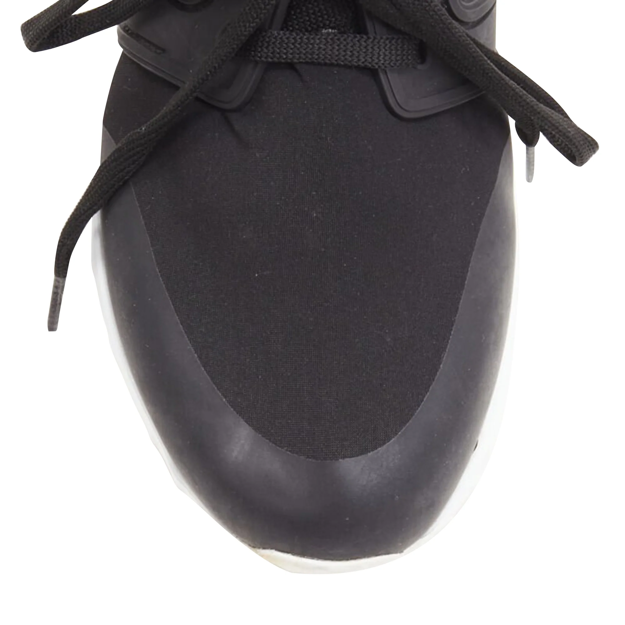 Women's MONCLER black neoprene plastic caged metallic leather heel sports sneaker EU37 - Image 5