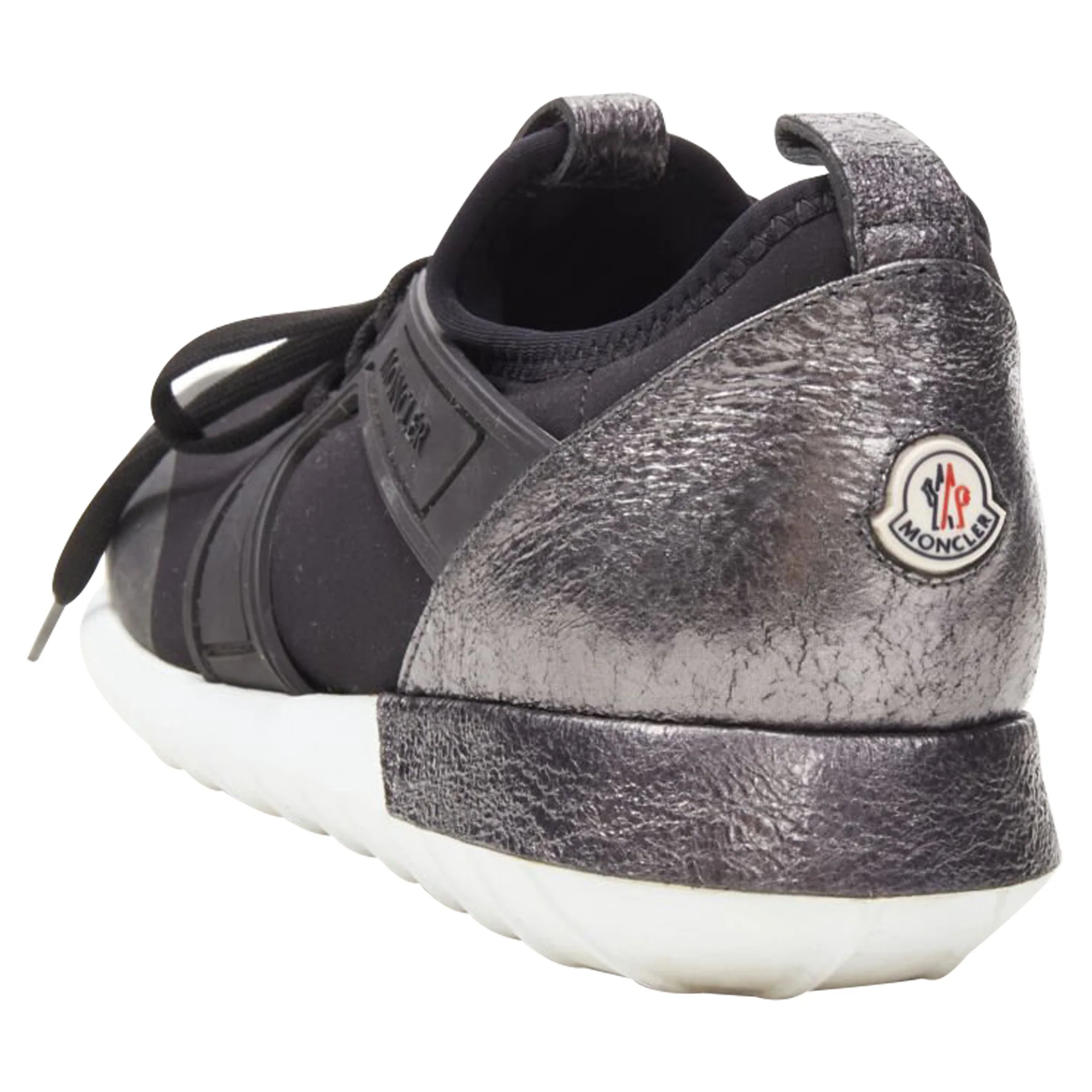 Women's MONCLER black neoprene plastic caged metallic leather heel sports sneaker EU37 - Image 7