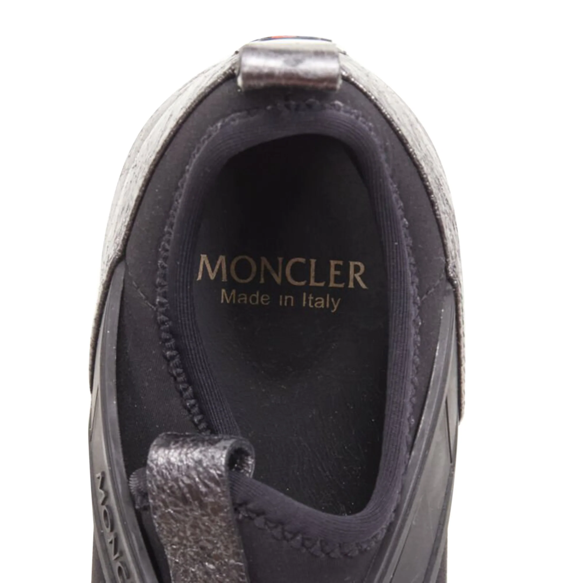 Women's MONCLER black neoprene plastic caged metallic leather heel sports sneaker EU37 - Image 8