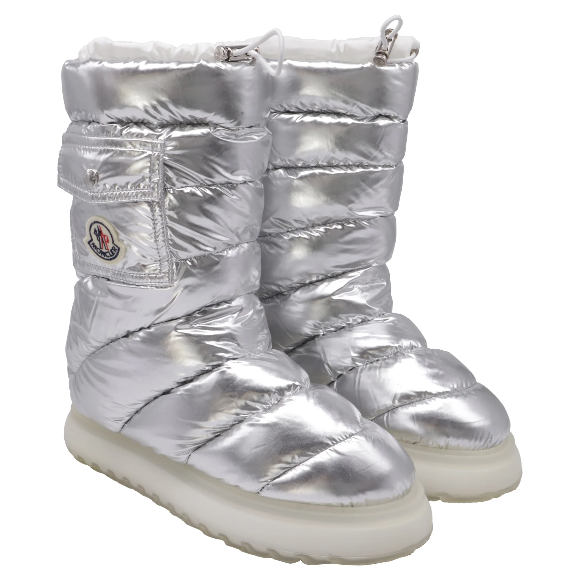 Women's Moncler Gaia Padded Snow Mid-Calf Boots in Metallic Silver Polyamide - Image 3