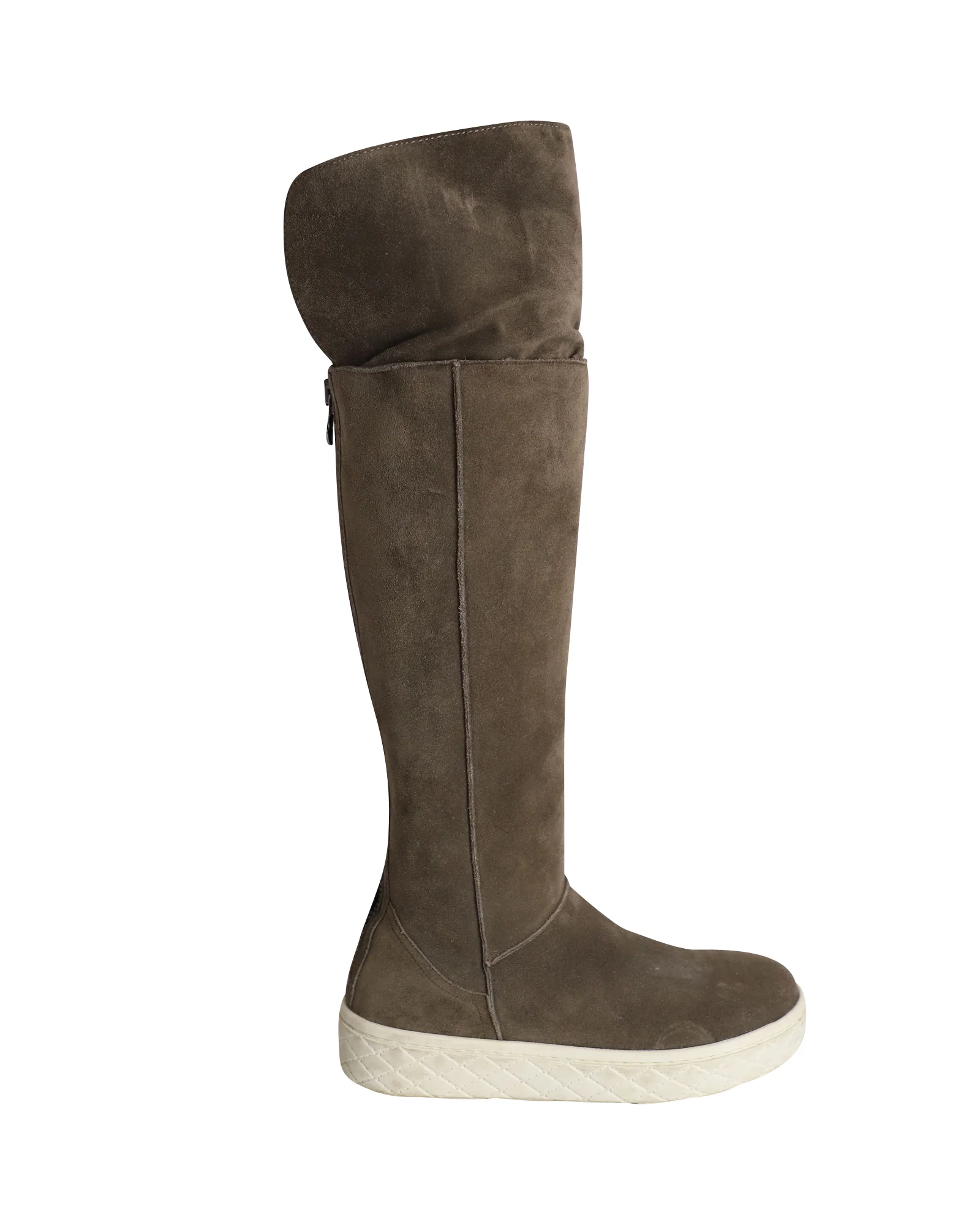 Women's Moncler Knee Shearling Lined Boots in Grey Suede