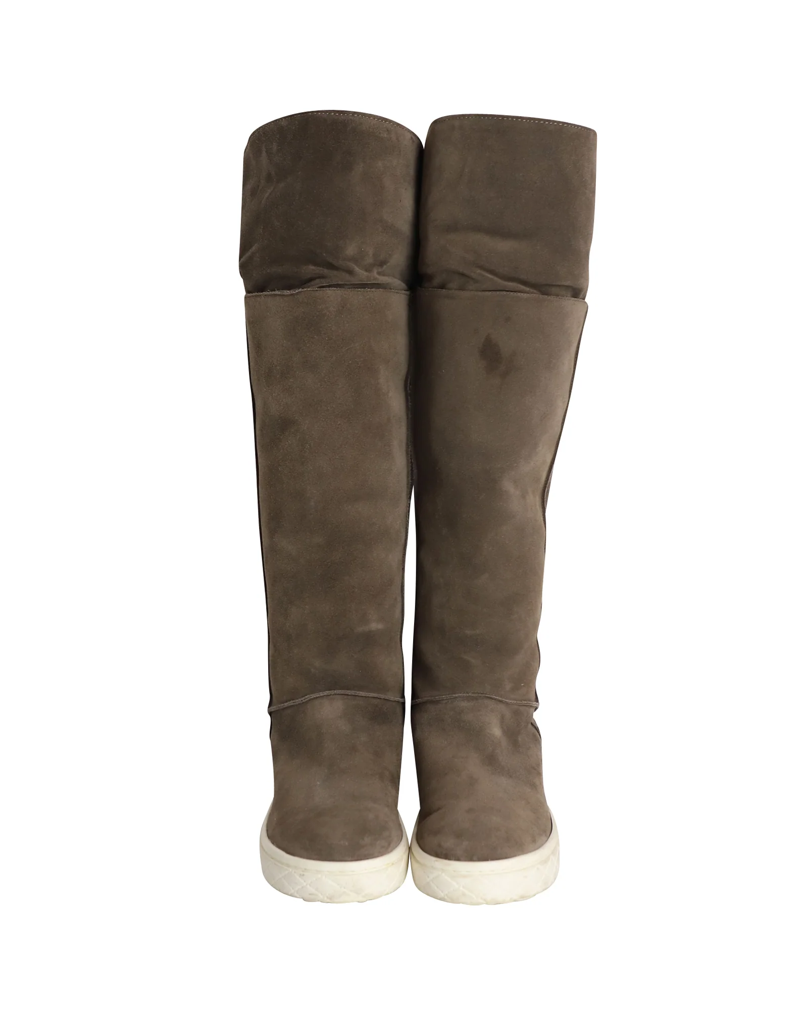 Women's Moncler Knee Shearling Lined Boots in Grey Suede - Image 2