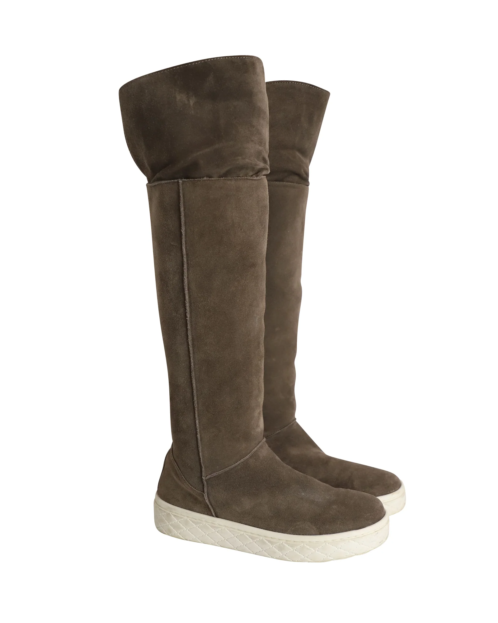 Women's Moncler Knee Shearling Lined Boots in Grey Suede - Image 3