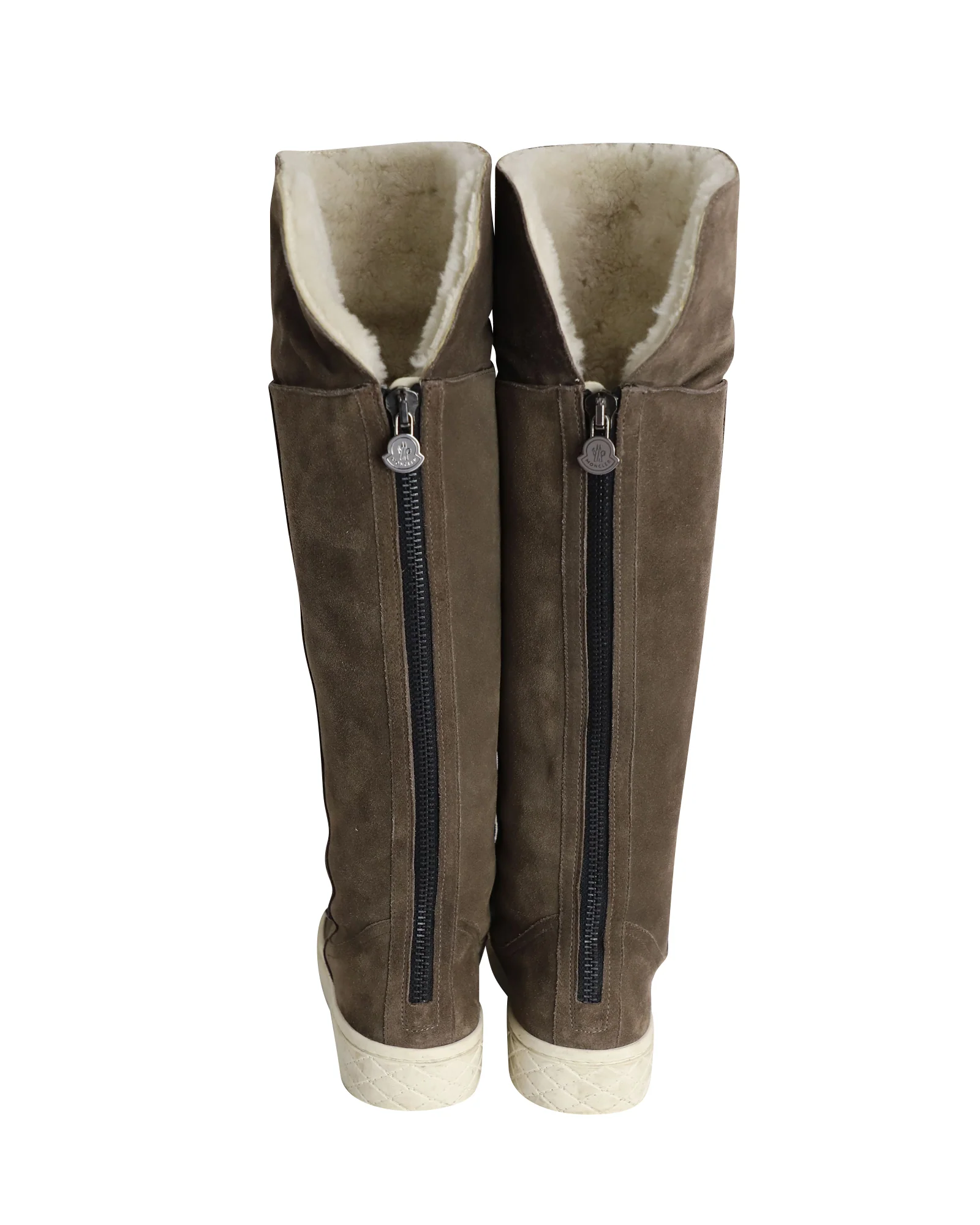 Women's Moncler Knee Shearling Lined Boots in Grey Suede - Image 4