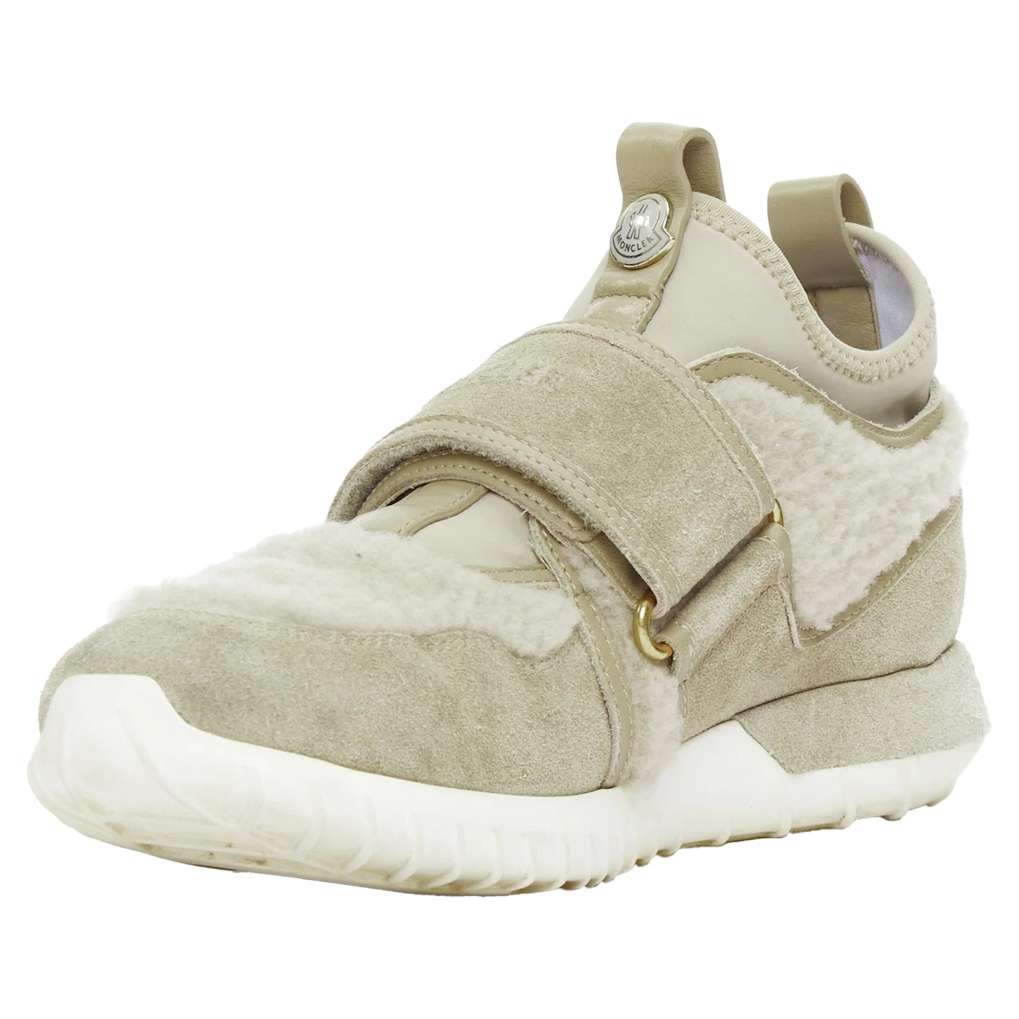 Women's Moncler Suede Shearling Tape Sneakers - Image 3