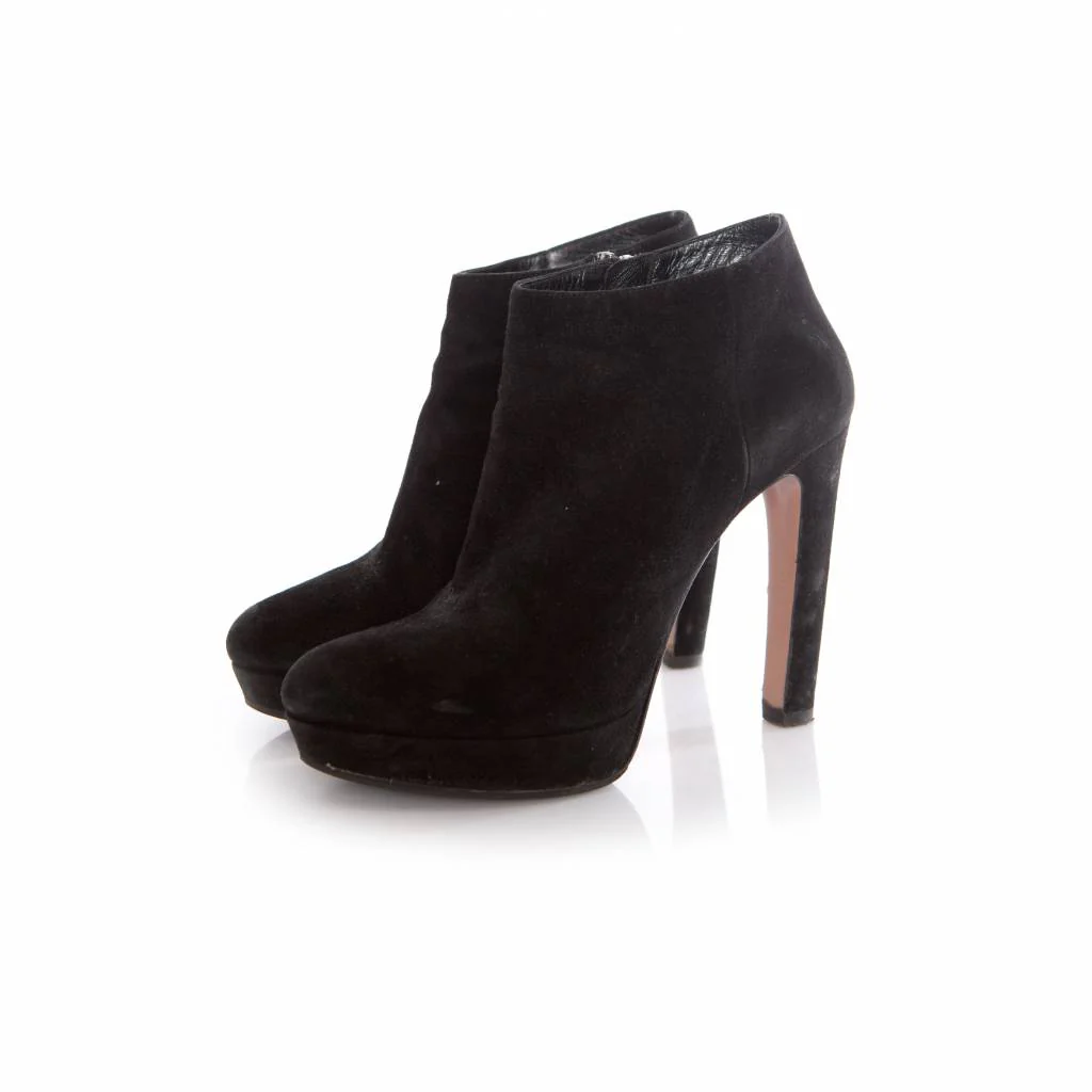 Women's Prada, black suede platform boots.