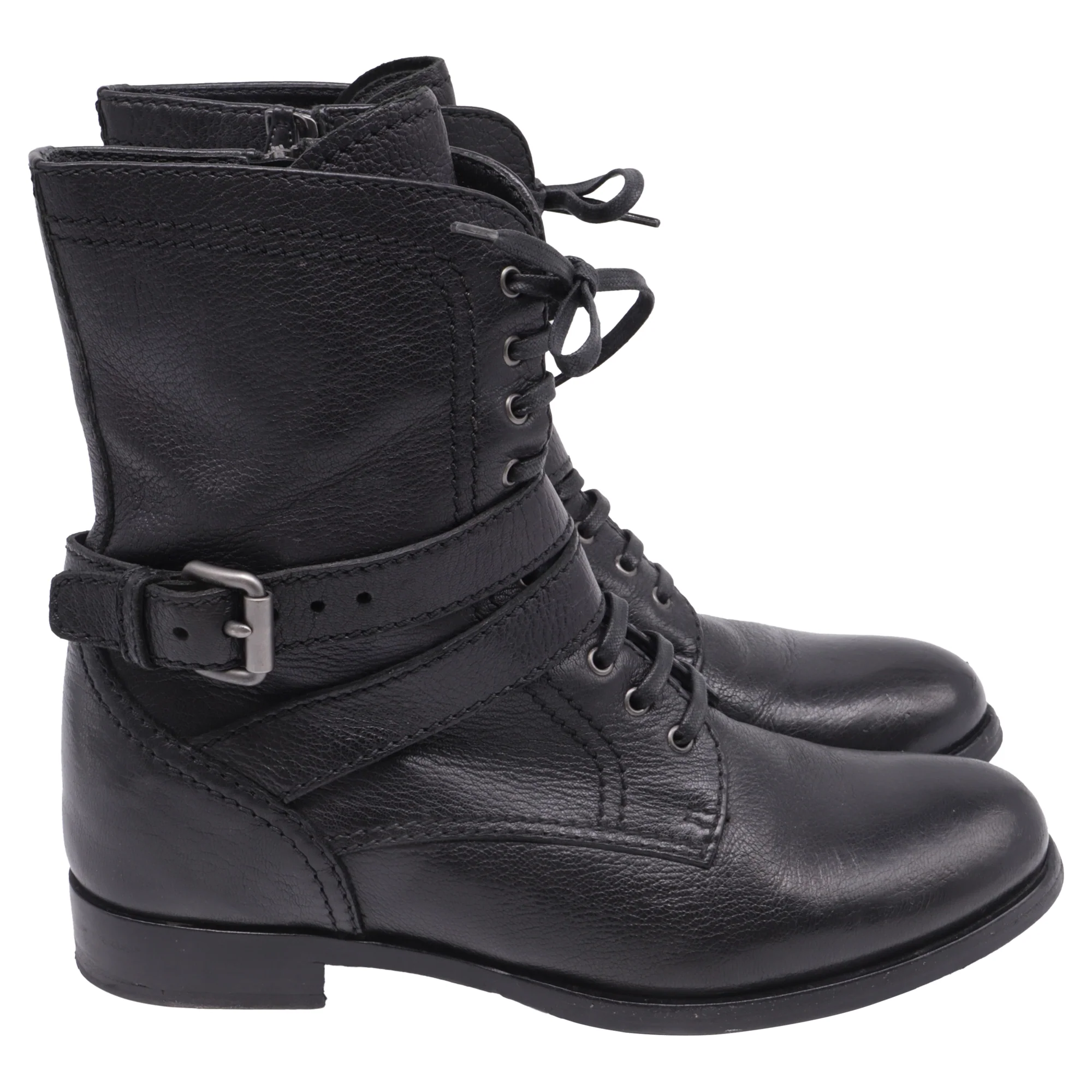 Women's Prada Calzaturra Donna Cervo Combat Boots in Black Leather